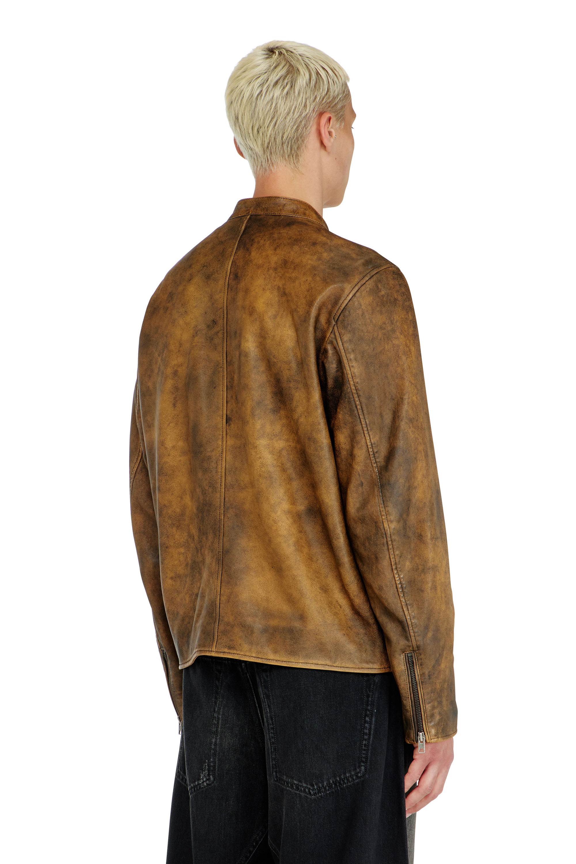 Diesel - L-ZAD-KNCZ, Chaqueta biker de piel tratada Hombre in ToBeDefined - 4
