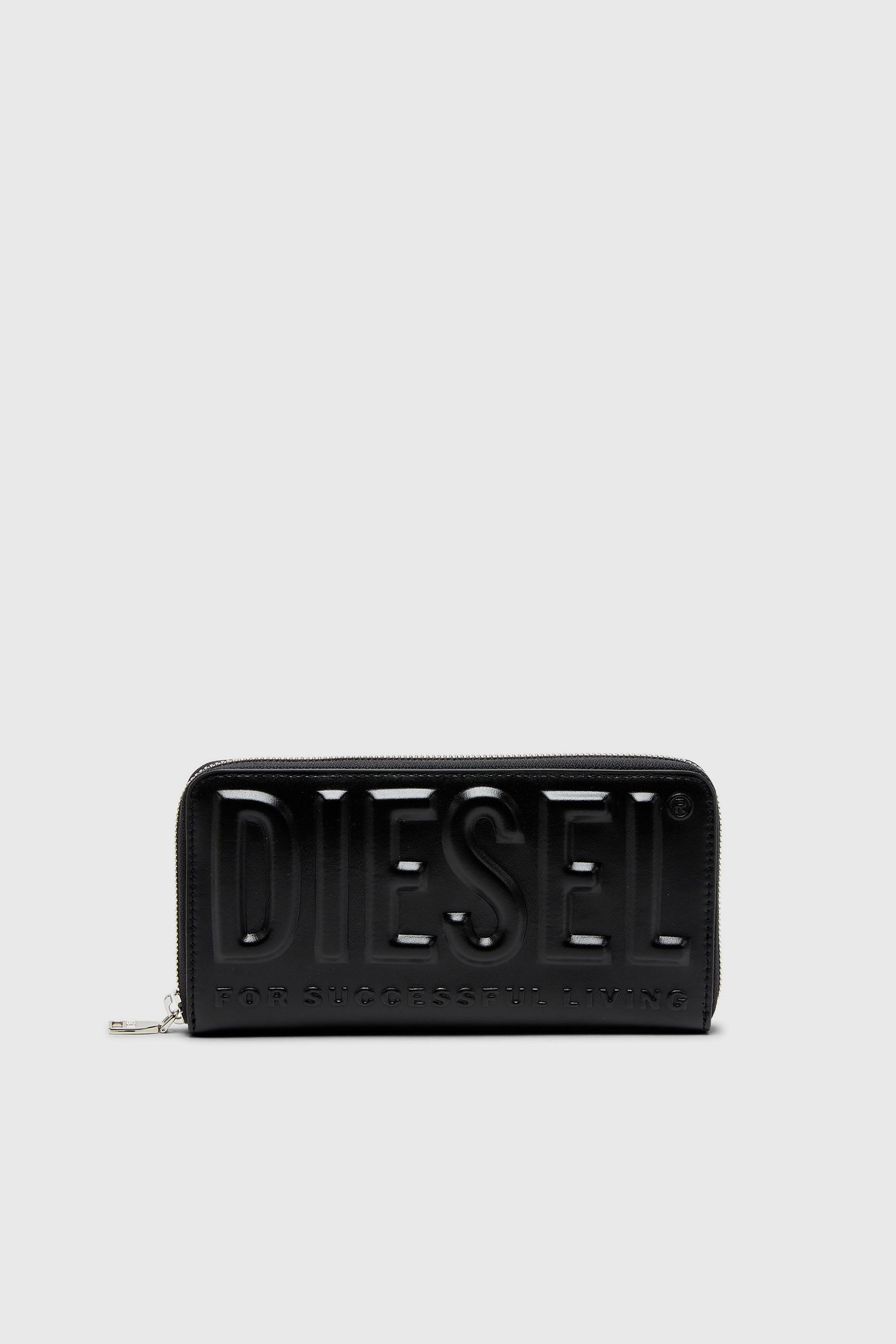 Diesel - DSL 3D -CONTINENTAL ZIP L, Cartera larga con cremallera de piel con el logotipo grabado Hombre in Negro - 1