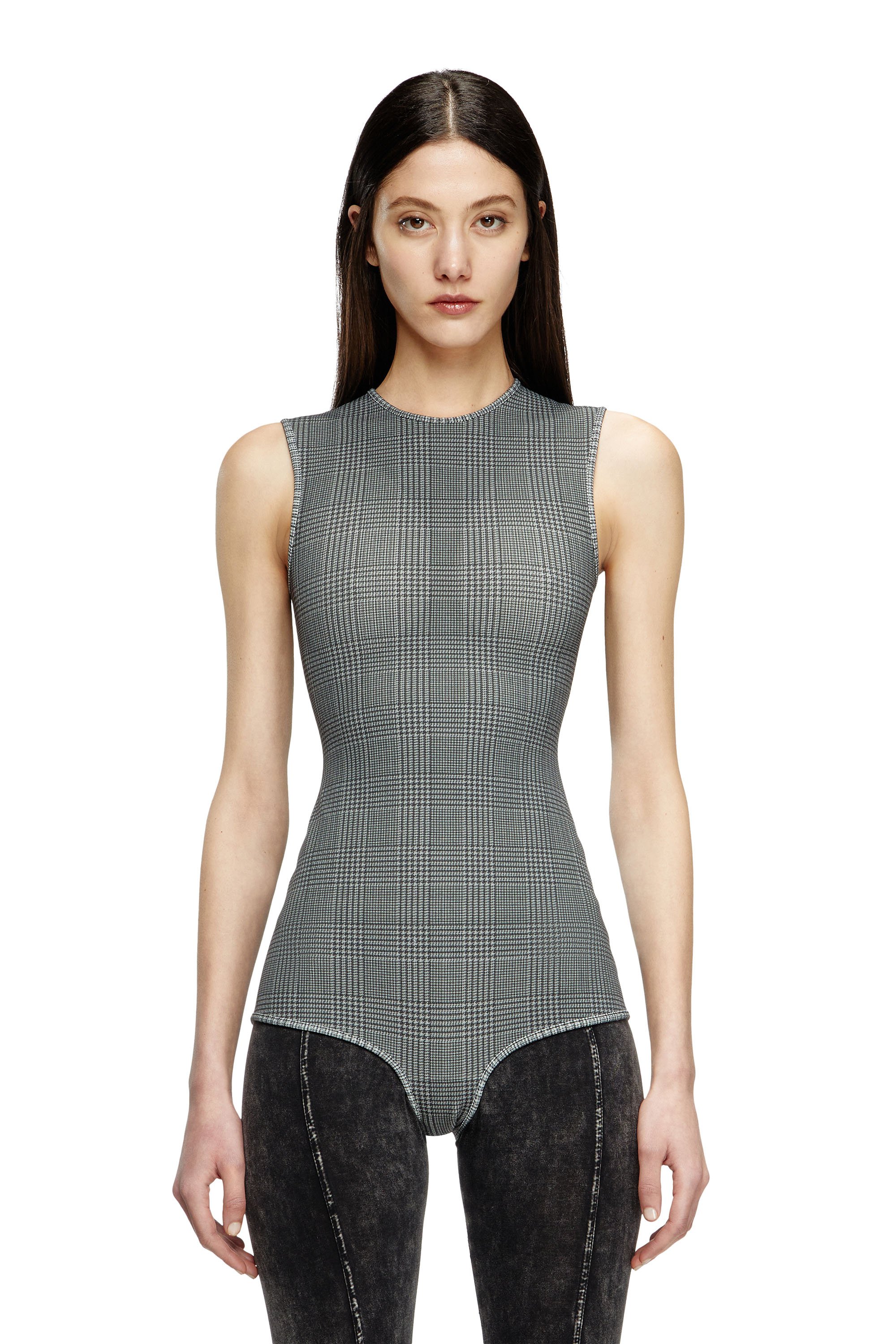 Diesel - J-ETTA, Woman's Bodysuit in checked bonded jersey in Grey - 3