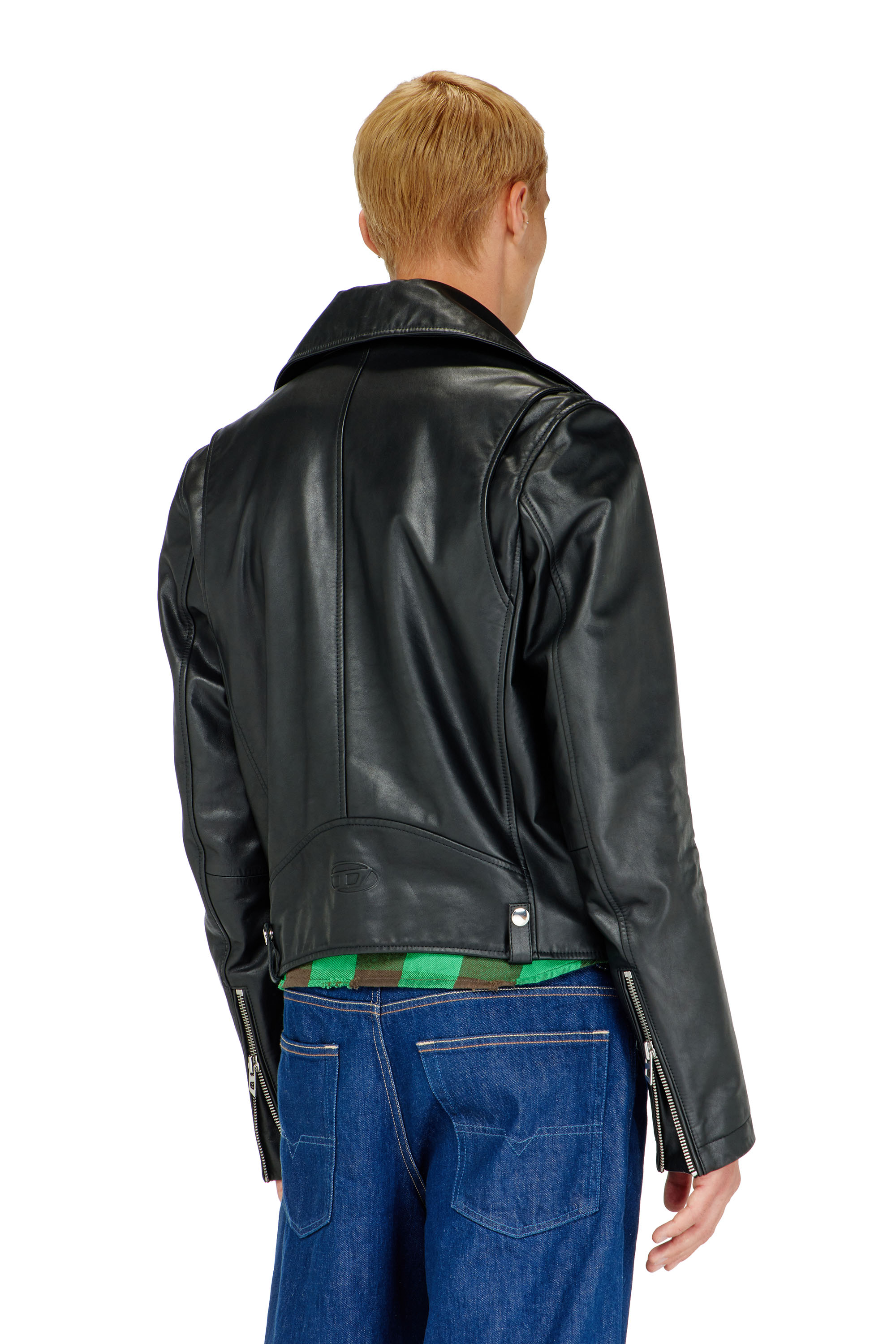 Diesel - L-EO-WRD, Chaqueta biker de cuero encerado Hombre in Negro - 4