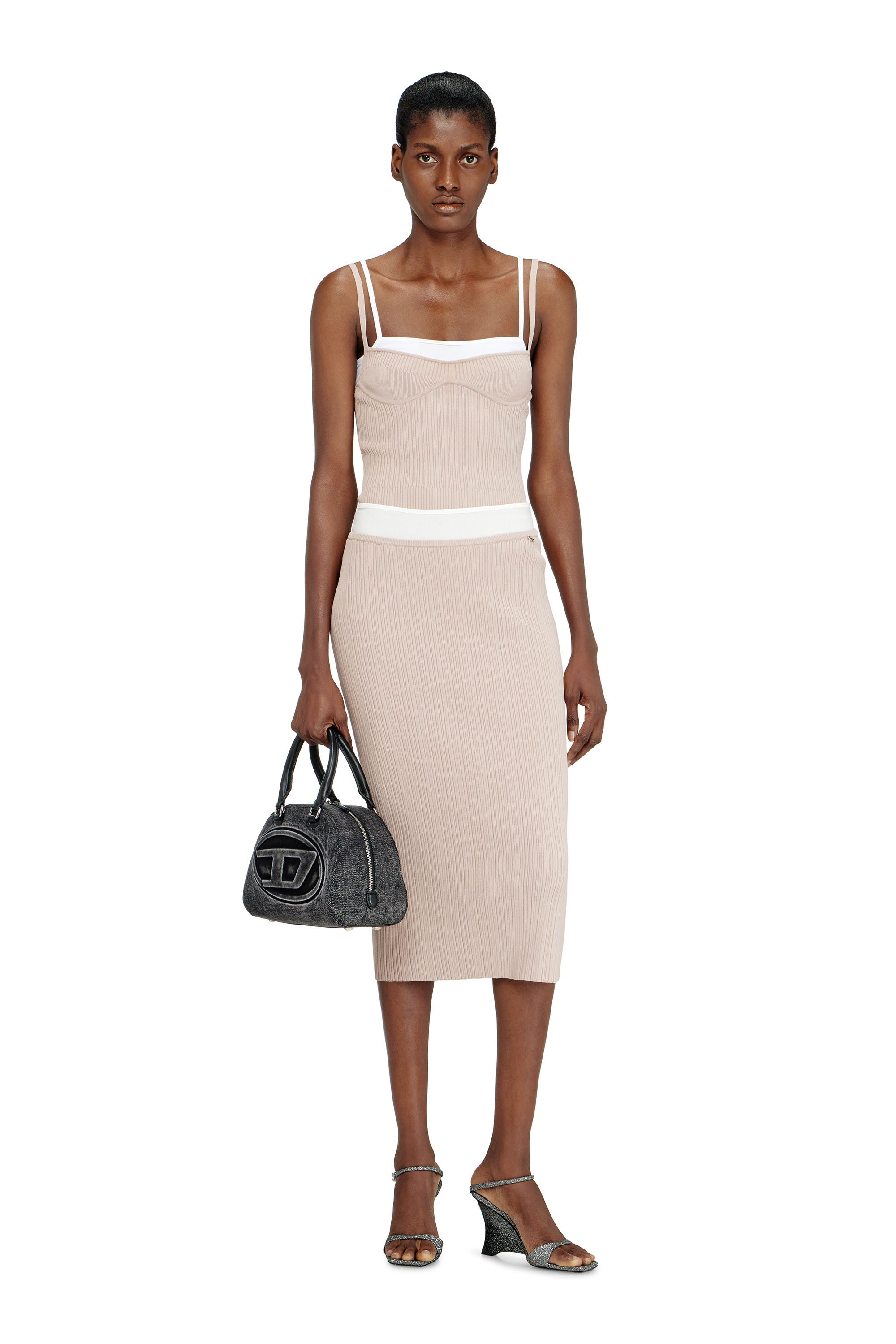 Diesel - M-ZINIA, Falda de punto acanalado con cinturilla en contraste Mujer in Rosa - 2