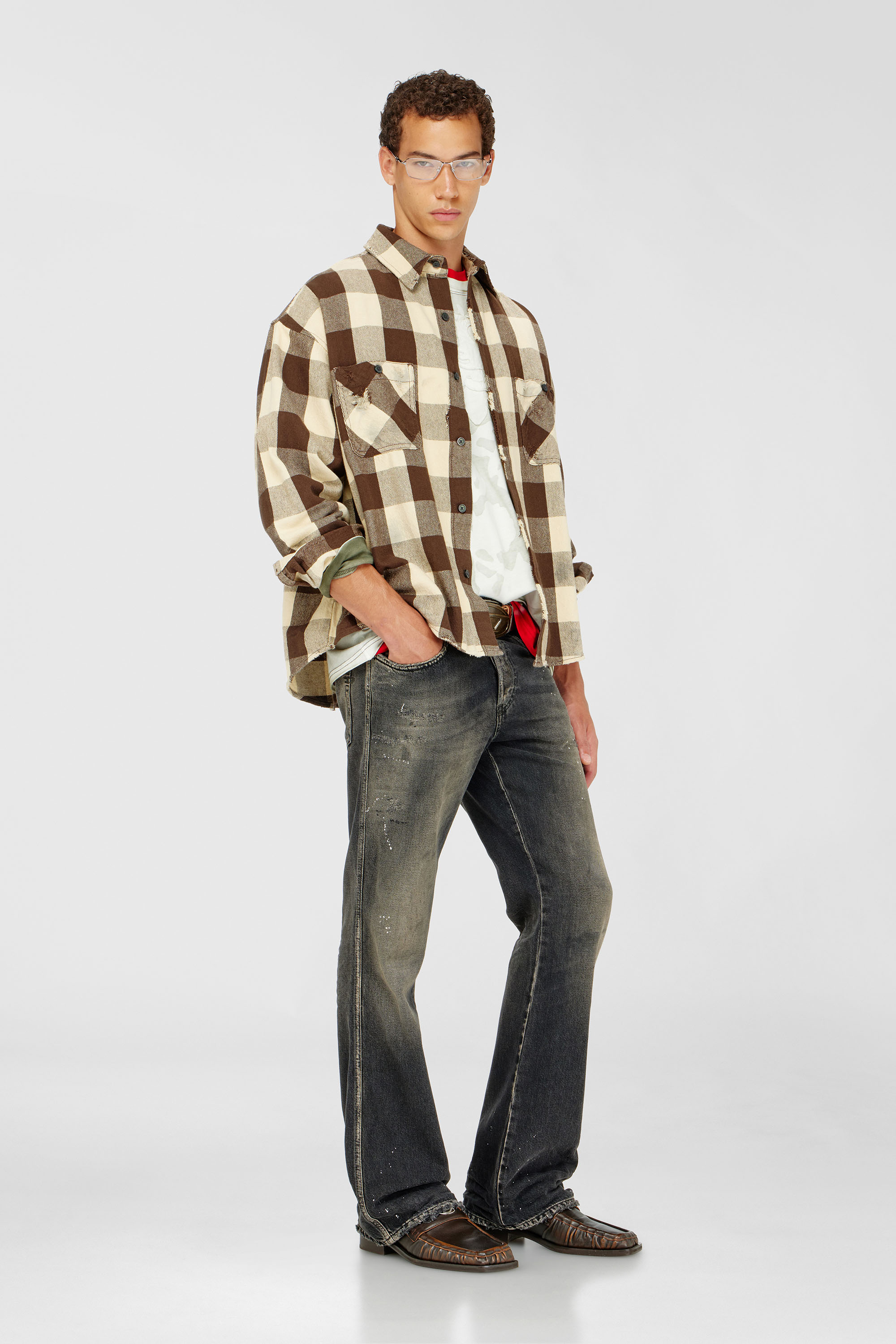 Diesel - S-DRUM, Camisa de franela a cuadros con efecto desgastado Hombre in Multicolor - 2
