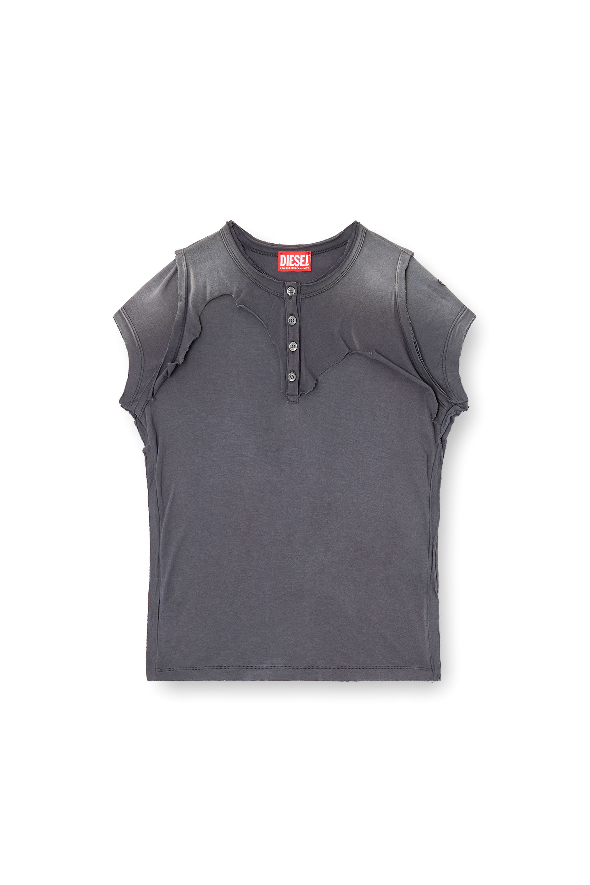 Diesel - T-UNRAWY, Camiseta abotonada con efecto despegado Mujer in Gris - 3