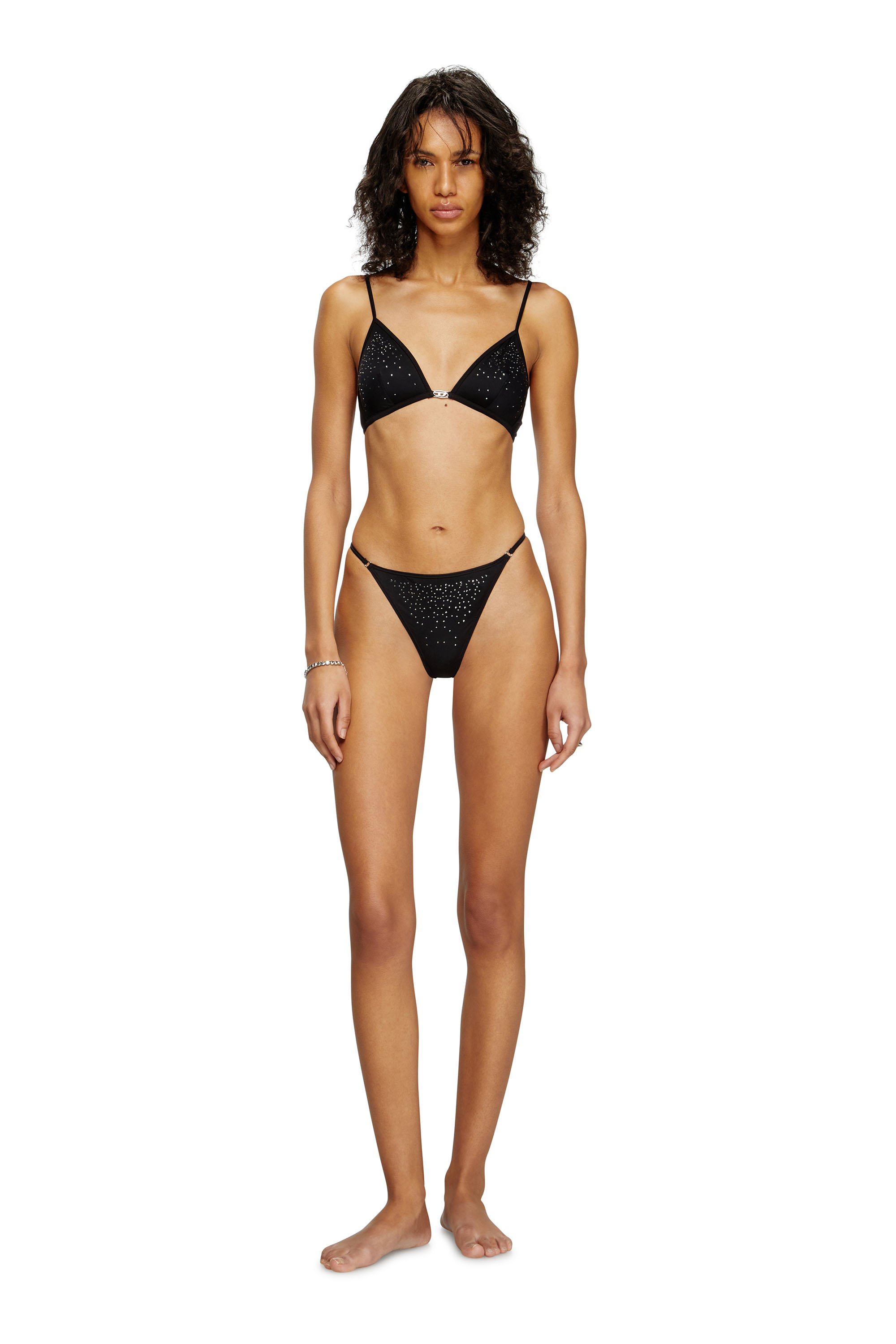 Diesel - D-STRING-DNM, Tanga de microfibra con cristales Mujer in Negro - 1