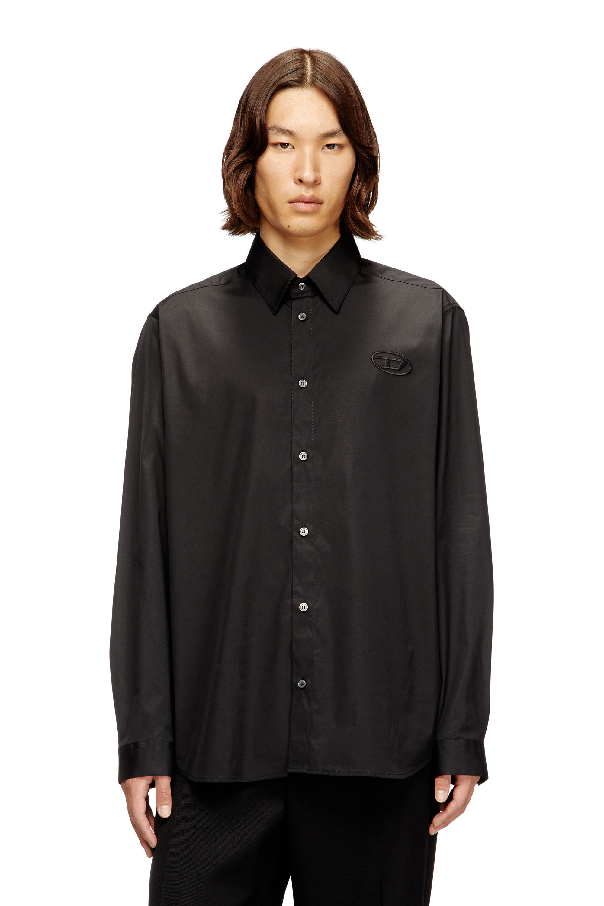 Diesel - S-SIMPLY-GSBH, Camisa de popelina el&aacute;stica con bordado Hombre in Negro - 3
