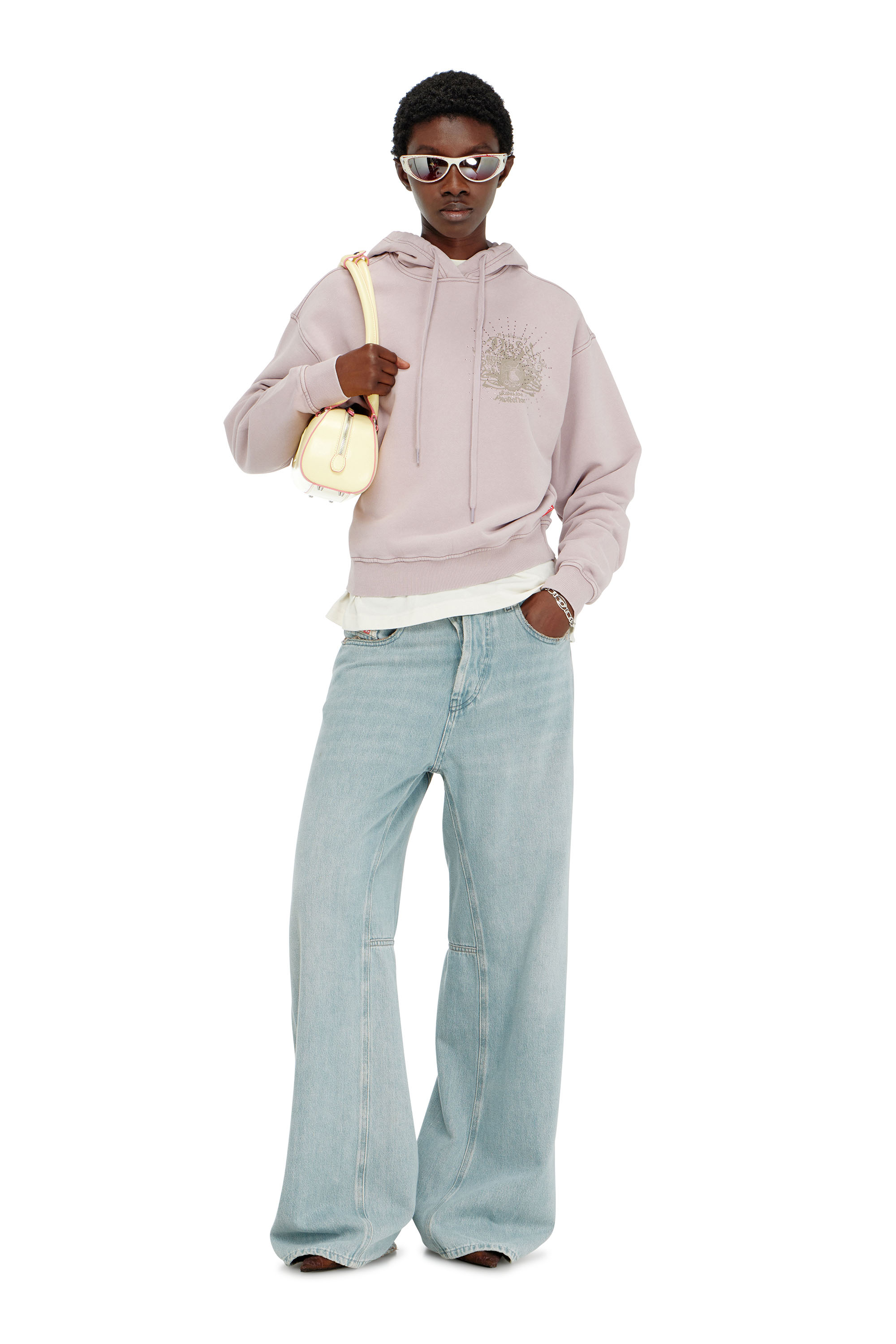 Diesel - F-PHOENY, Sudadera con capucha, estampados y tachuelas de strass Mujer in Morado - 1