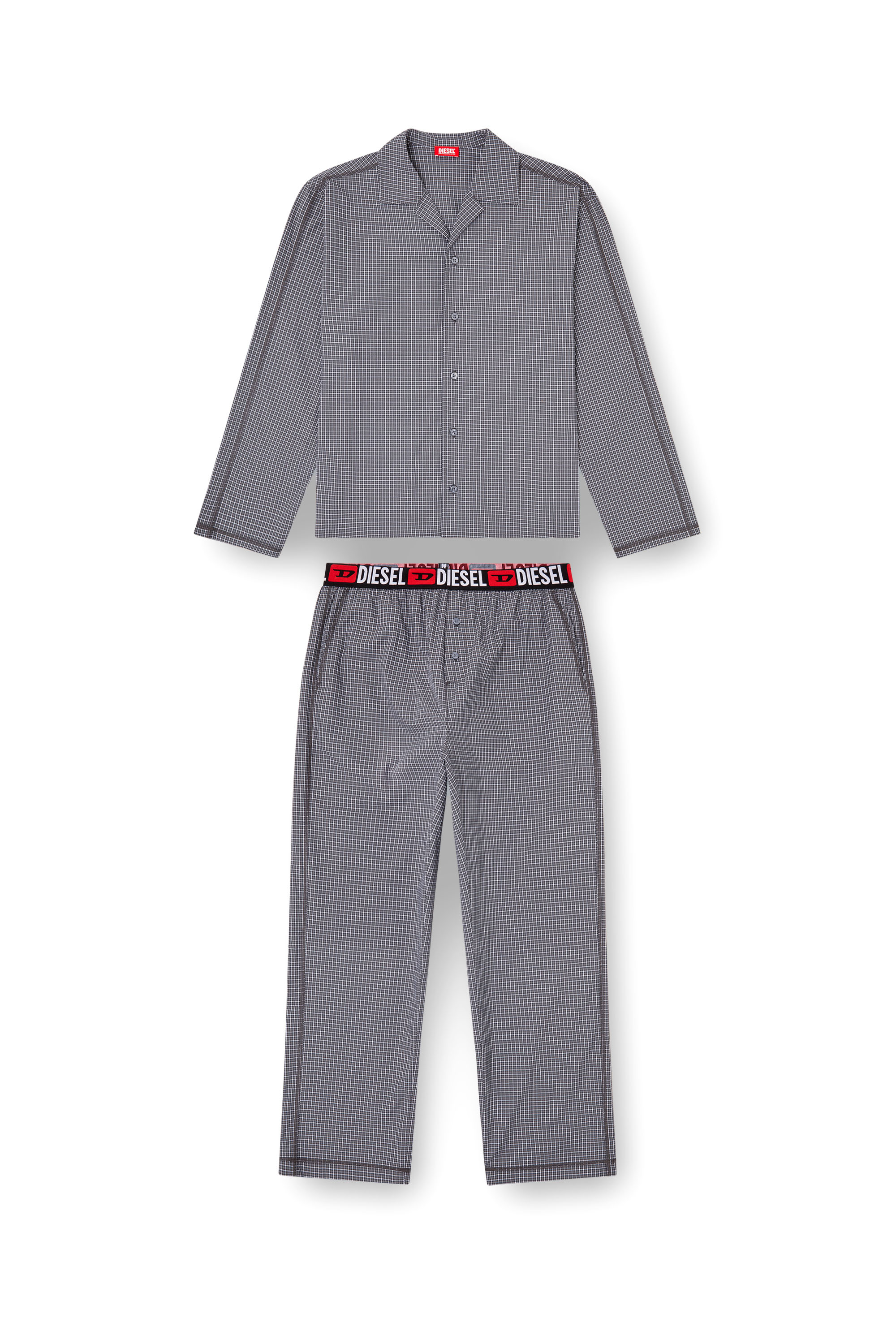 Diesel - SET-PAUL-D-CORE, Pijama de algodón a cuadros Hombre in Gris - 4