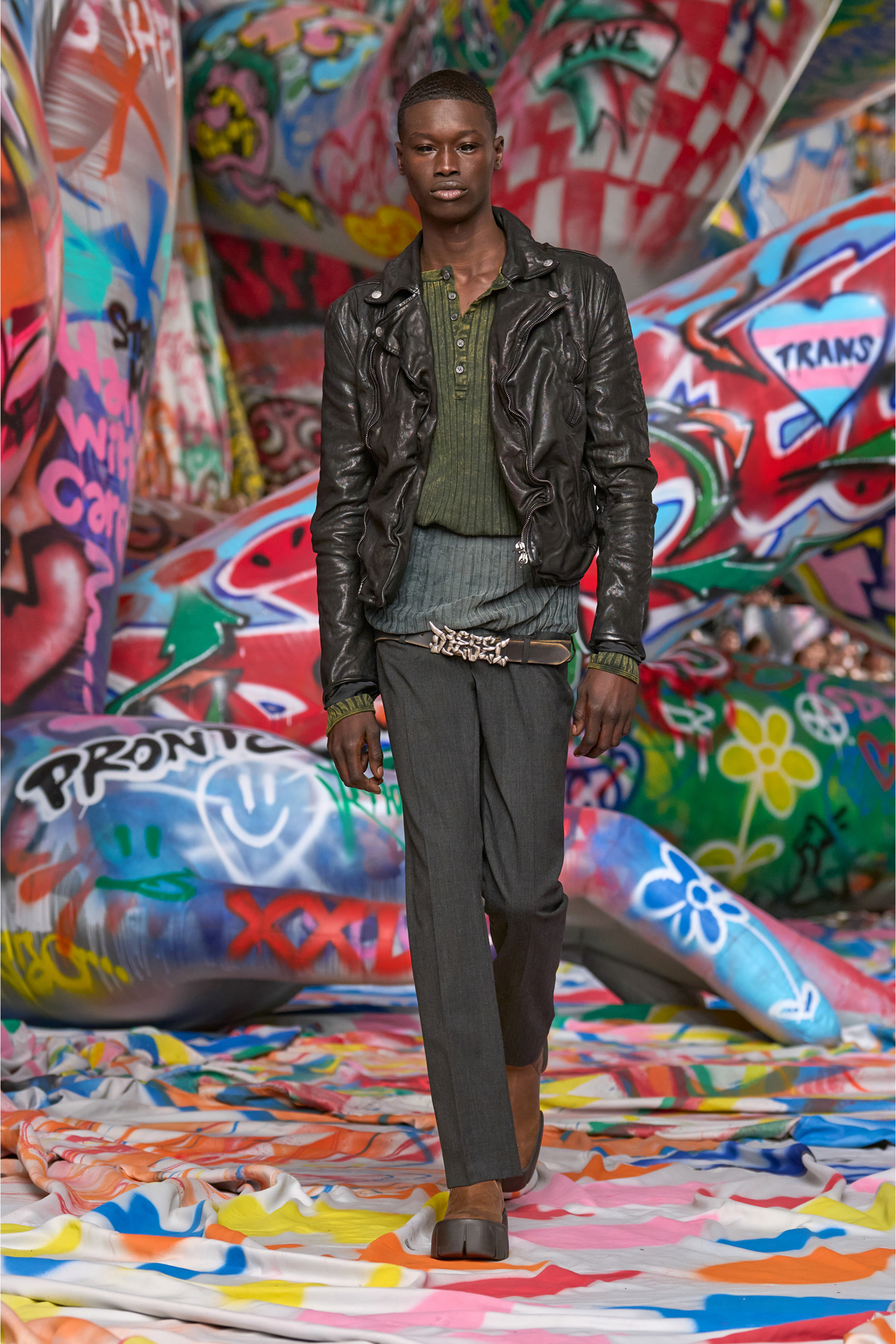 Diesel - T-ALLY, Top Henley en jersey de canalé ancho tratado Hombre in Verde - 3