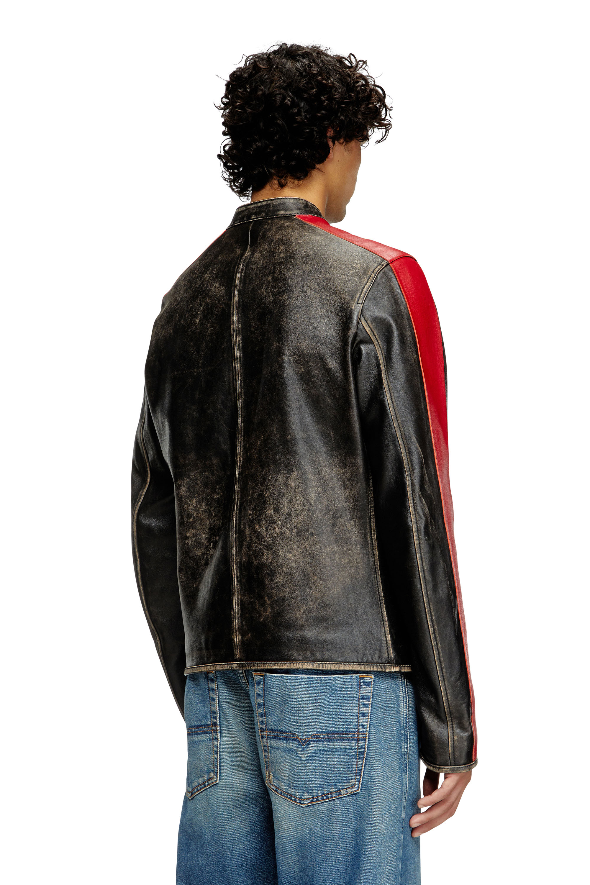 Diesel - L-RENN, Chaqueta de cuero con rayas en contraste Hombre in Multicolor - 4