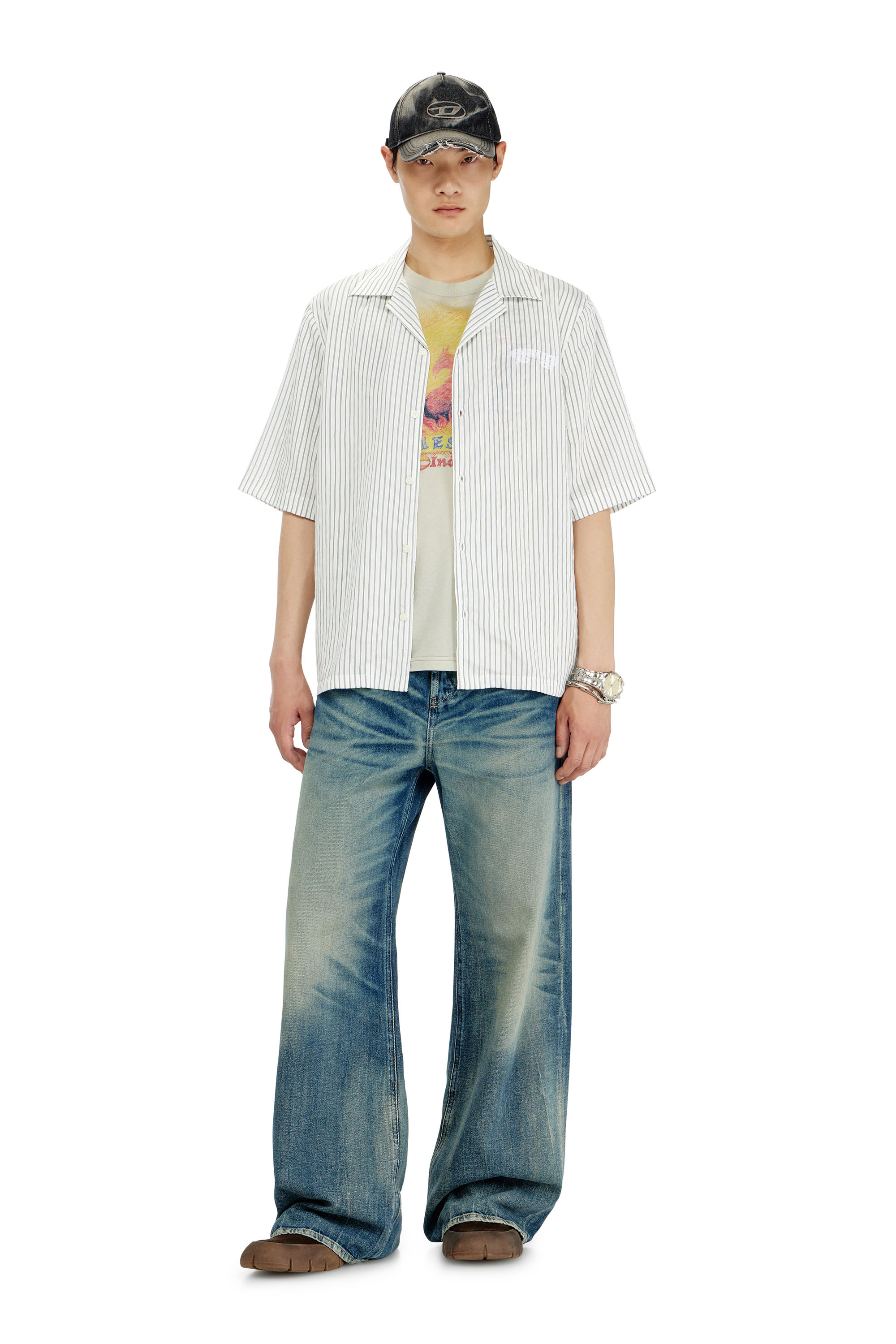 Diesel - S-MAC-EFBV, Camisa de manga corta en modal de rayas finas Hombre in Multicolor - 2