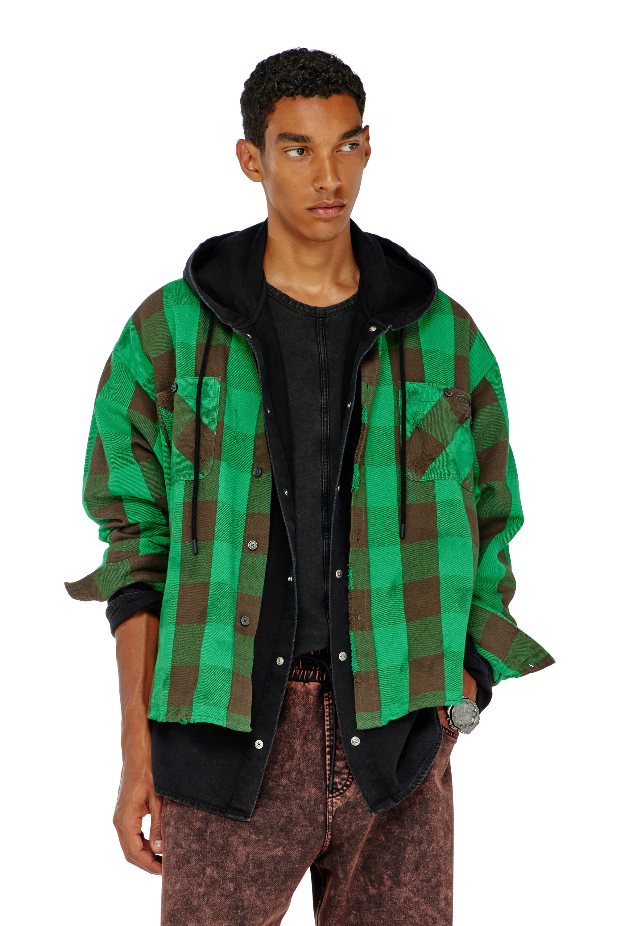 Diesel - S-DRUM, Camisa de franela a cuadros con efecto desgastado Hombre in Multicolor - 1