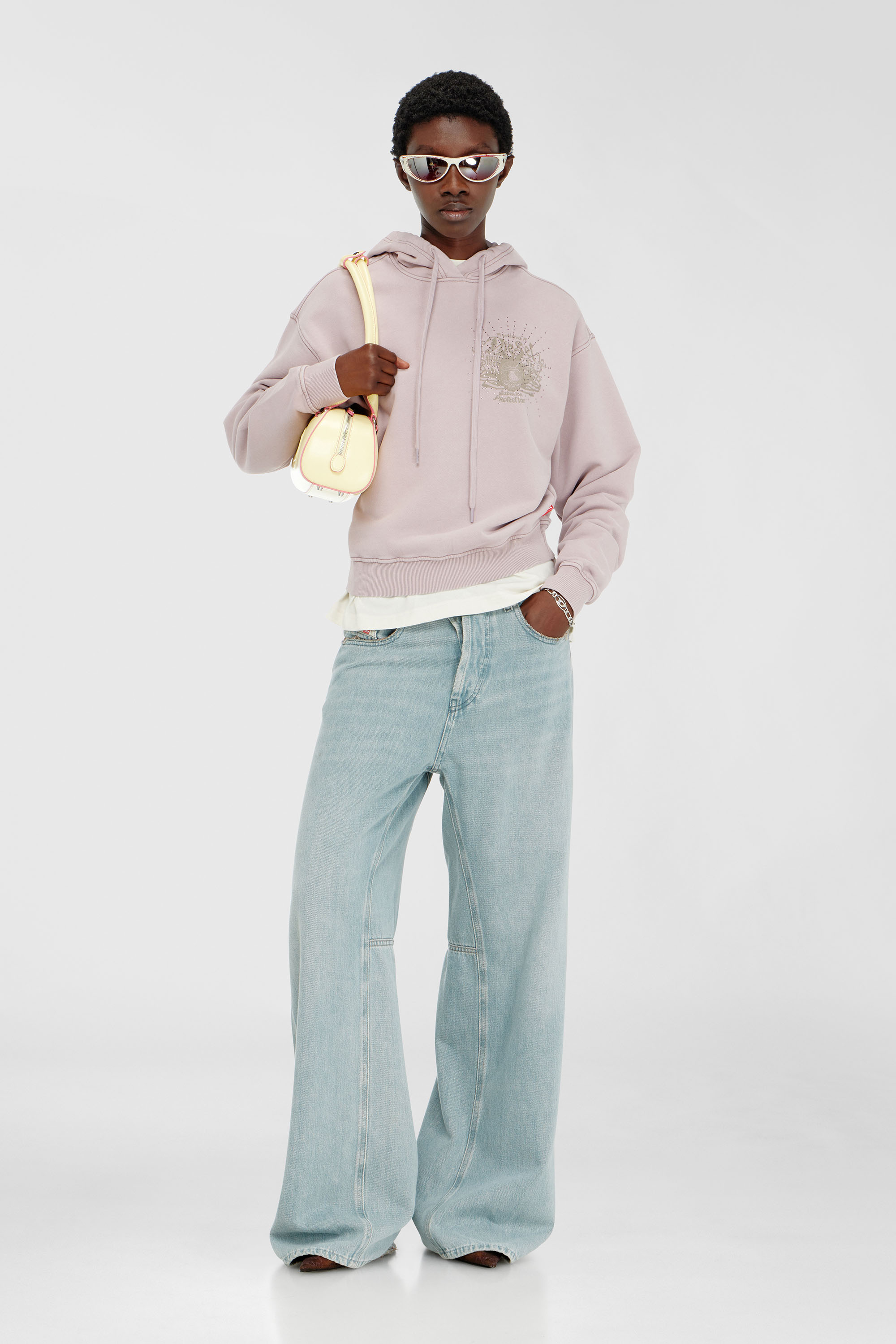 Diesel - F-PHOENY, Sudadera con capucha, estampados y tachuelas de strass Mujer in Morado - 2