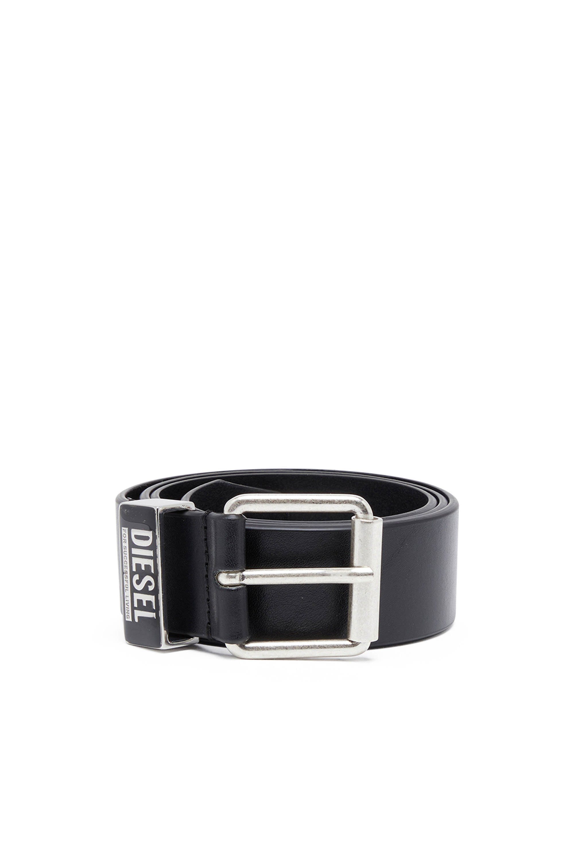 Diesel - B-GLOSSY LOOP 40, Cinturón 3.9 cm de piel con trabilla esmaltada con logotipo Hombre in Negro - 1