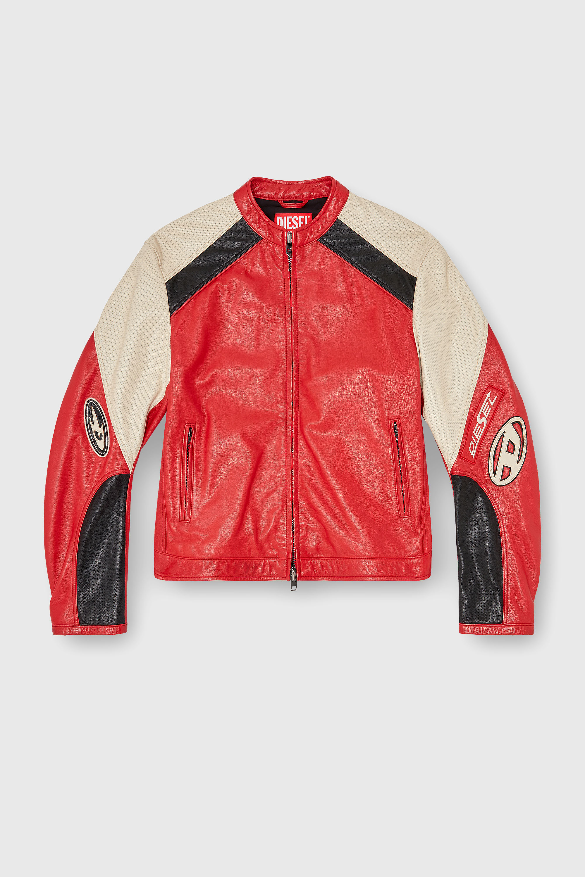 Diesel - L-AHTI, Cazadora biker de piel perforada en bloques de color Hombre in Multicolor - 2