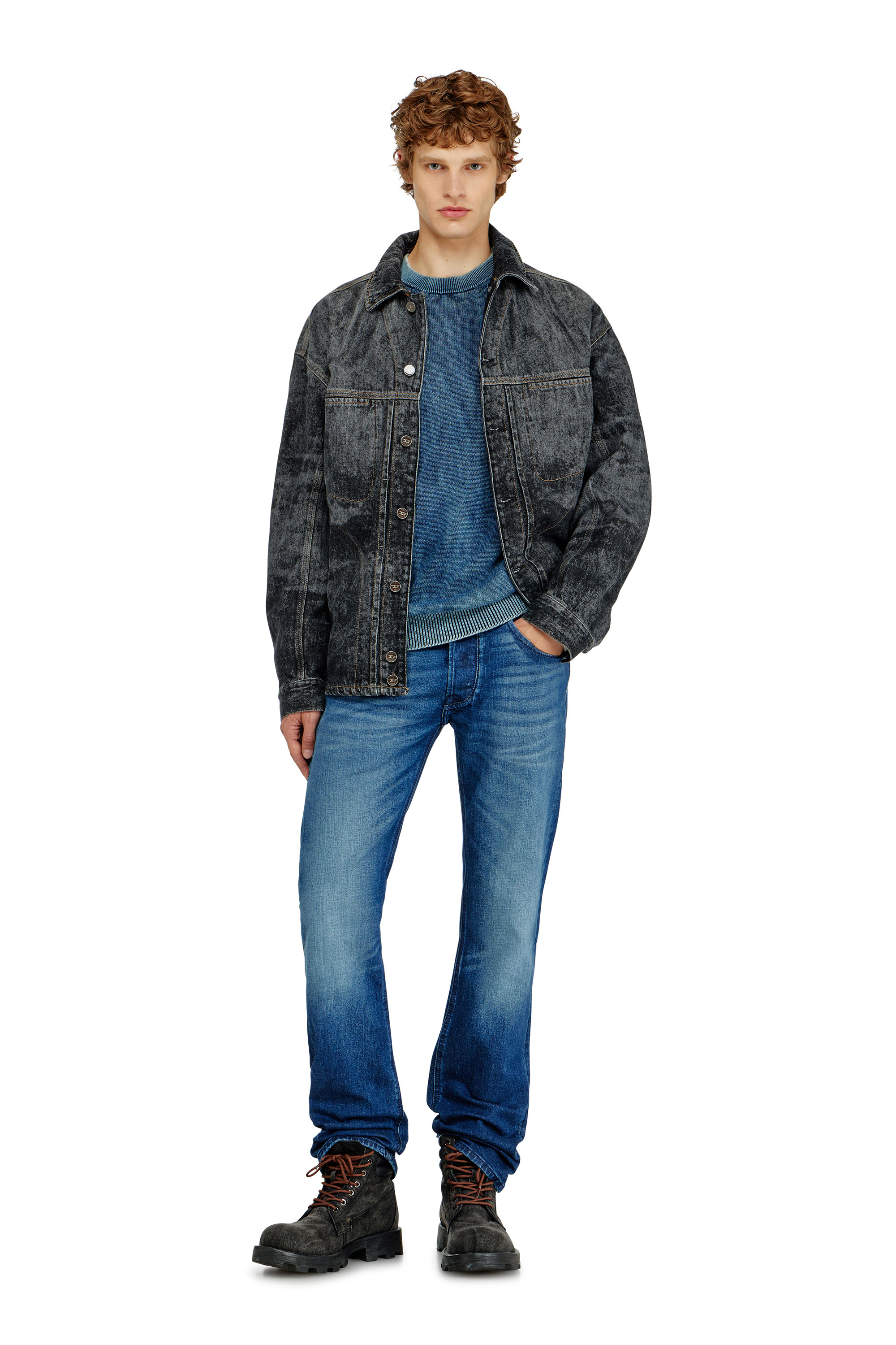 Diesel - K-PERNE, Jersey efecto denim con detalles de patch Hombre in Azul marino - 2