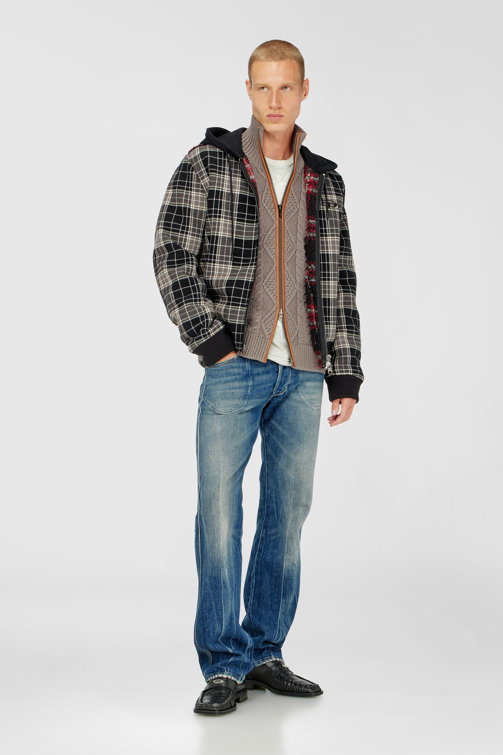 Diesel - K-INOKI, C&aacute;rdigan de punto trenzado con cremallera Hombre in Gris - 1