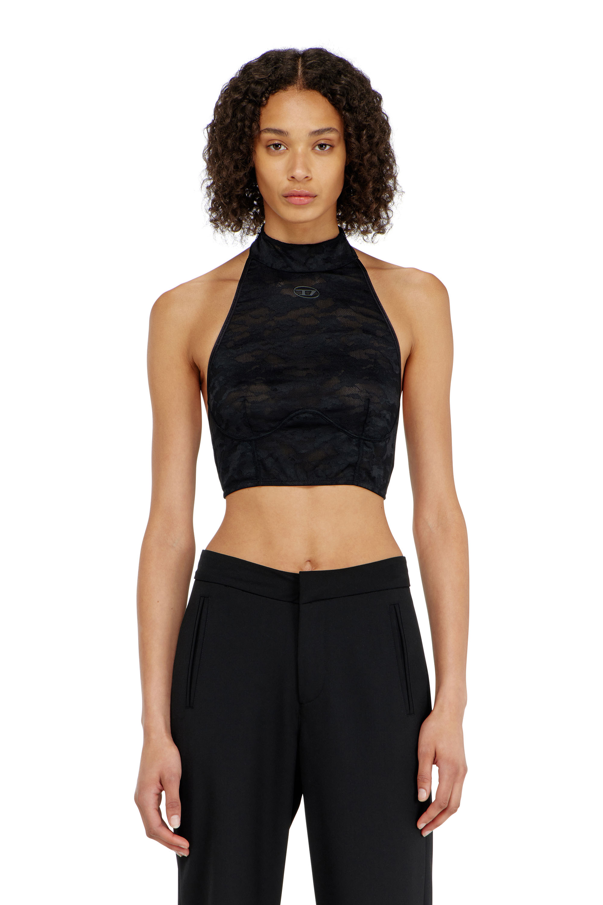 Diesel - MARCIA-UTLT, Bralette de encaje con cuello halter Mujer in Negro - 2