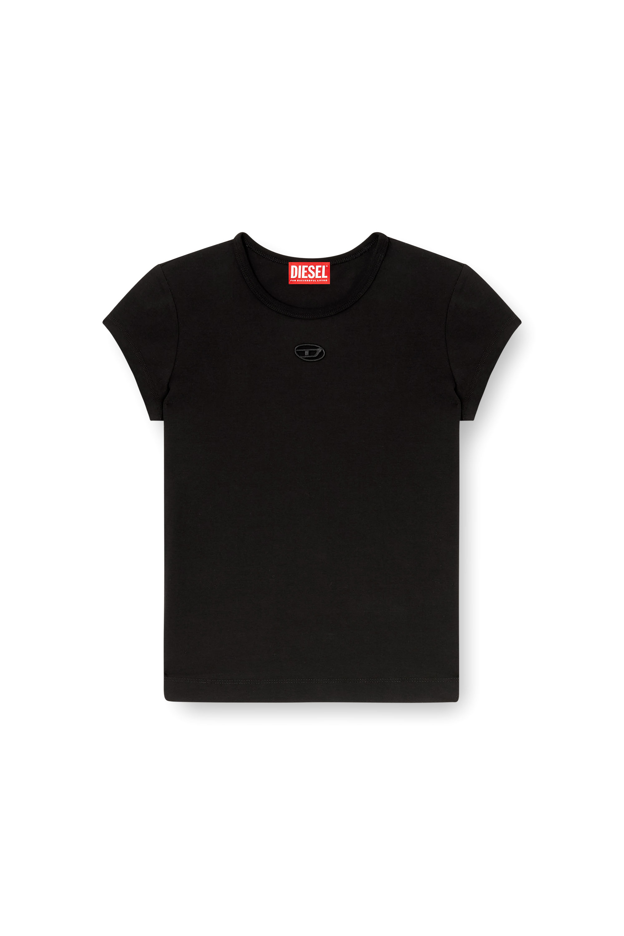 Diesel - T-ANGIE-OD, Camiseta con logotipo bordado con abertura Mujer in Negro - 3