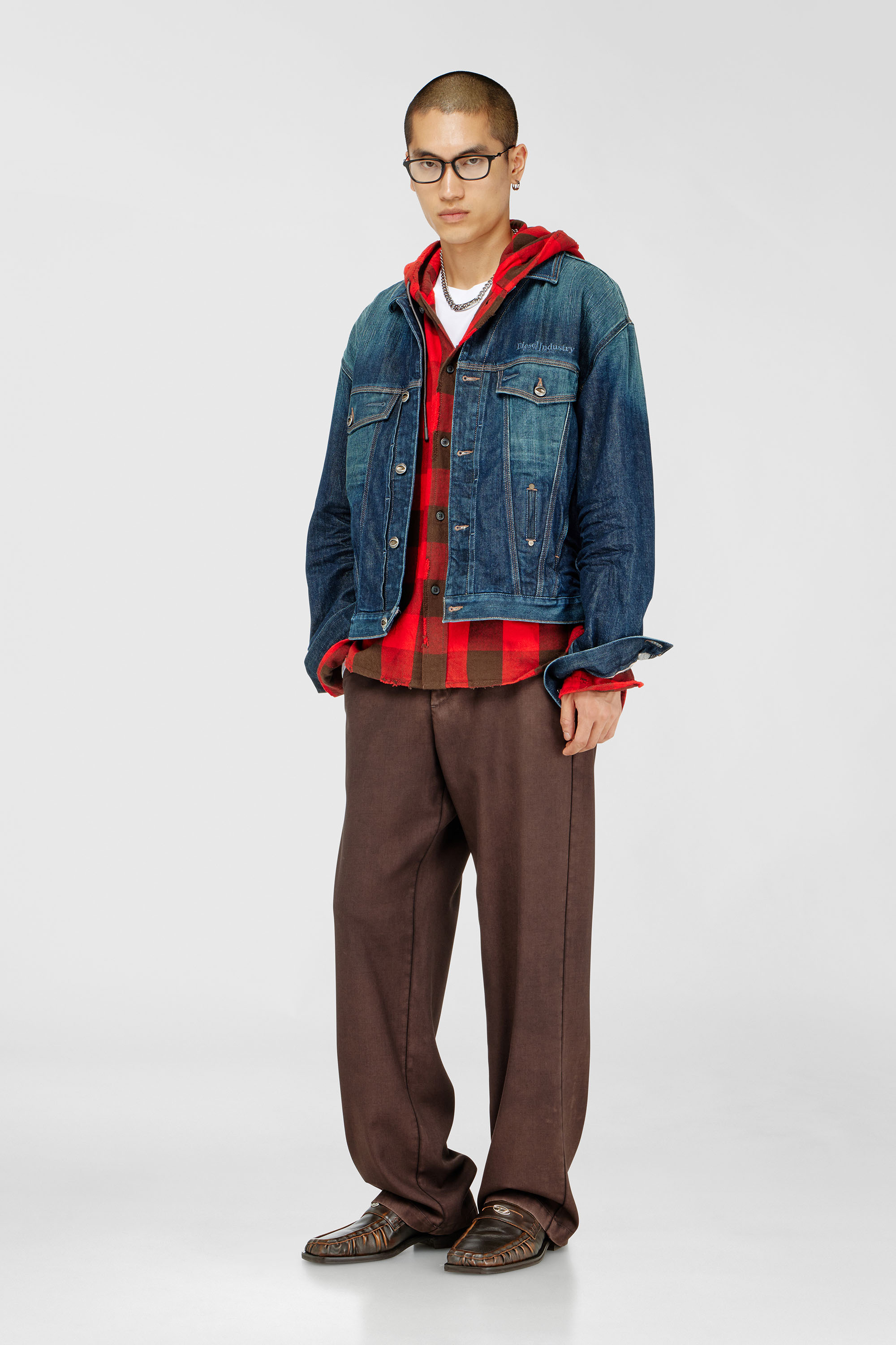 Diesel - S-DRUM-HOODY, Camisa con capucha efecto desgastado en franela de cuadros Hombre in Multicolor - 2