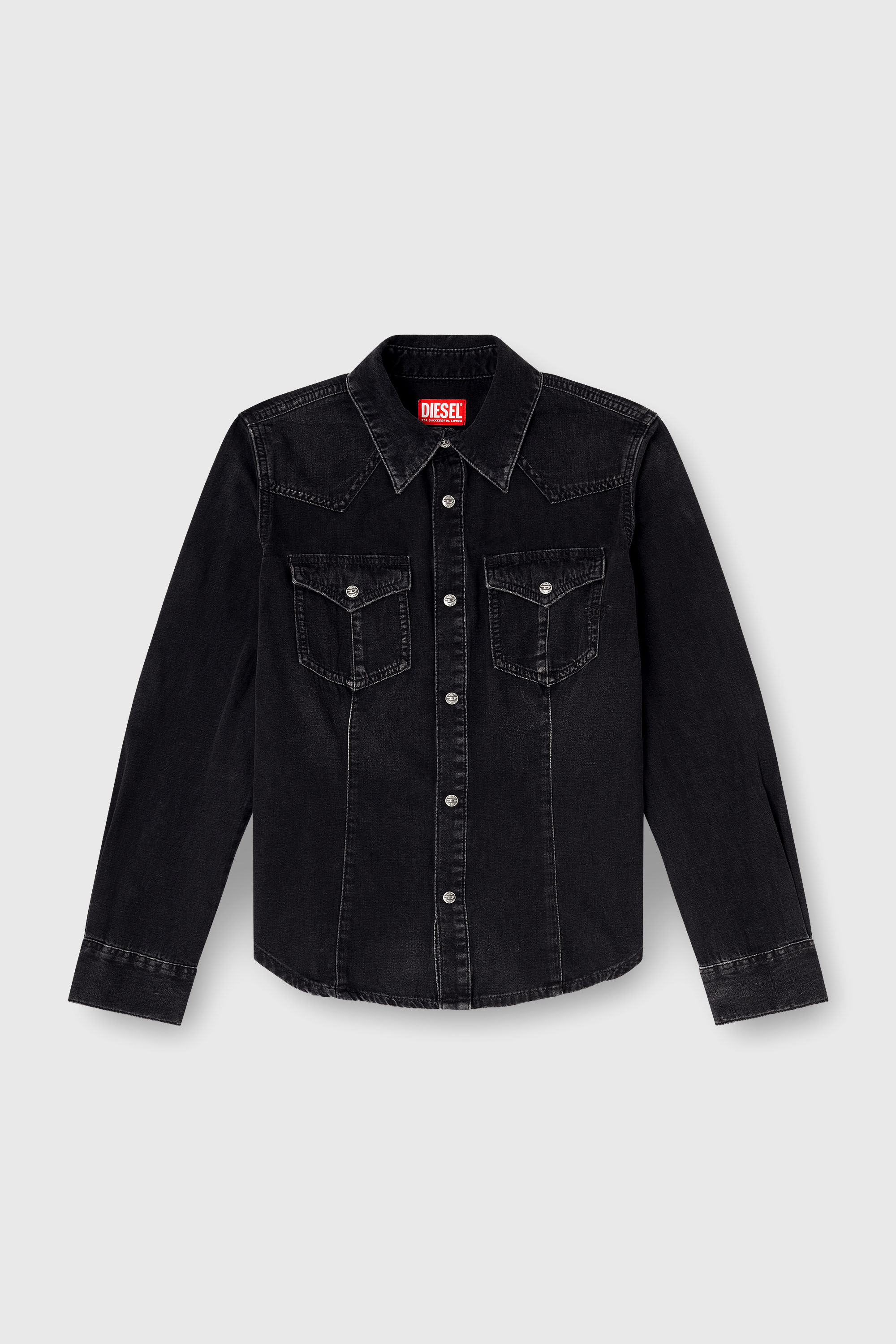 Diesel - DE-WAVES, Camisa vaquera en denim tratado Mujer in Negro - 2