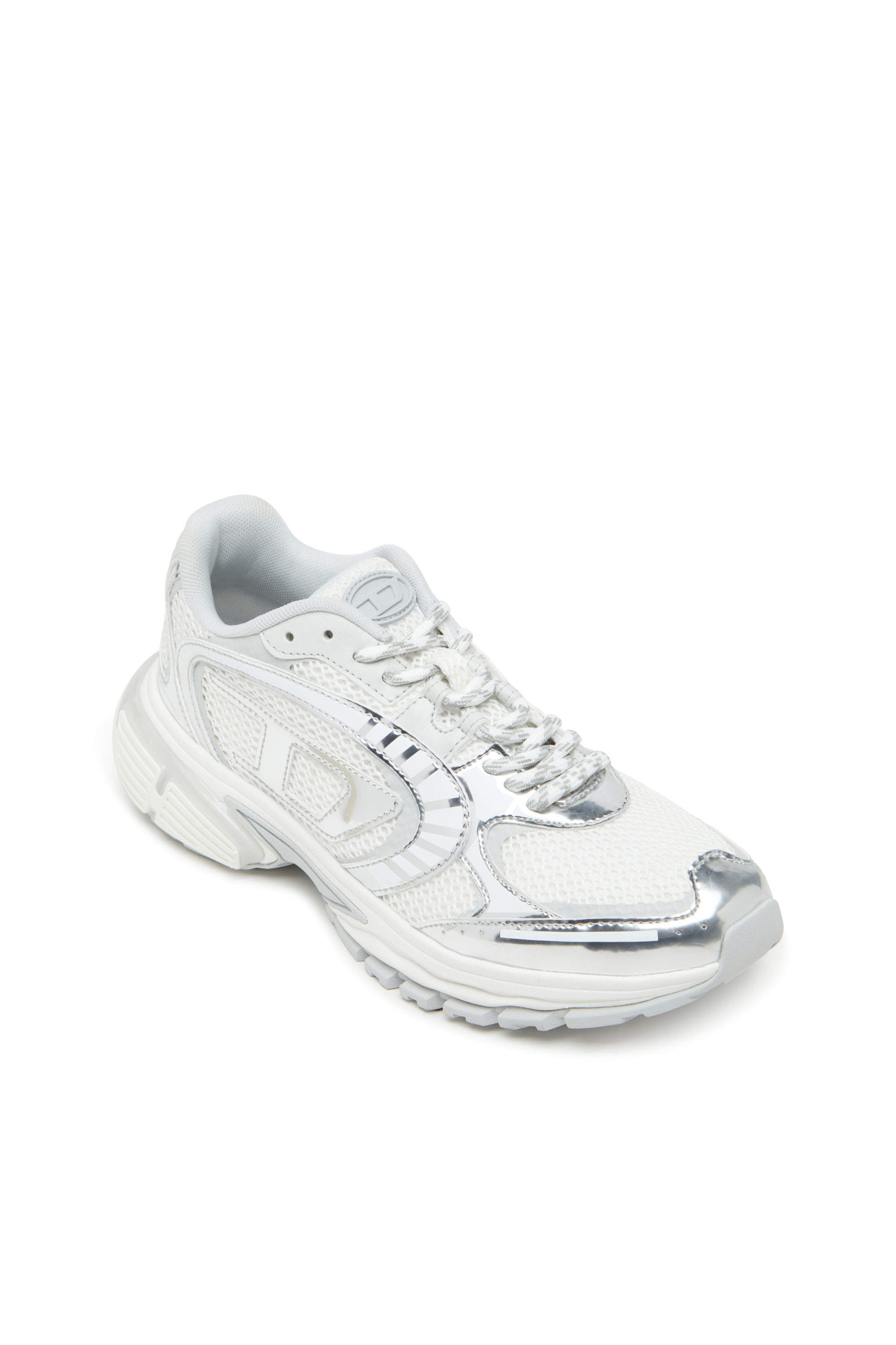 S-PRO-V-DENSE LOW W, White/Silver Diesel - S-PRO-V-DENSE LOW W, Woman's S-Pro-V-Dense-Metallic mesh sneakers with Oval D logo in White/Silver - 6