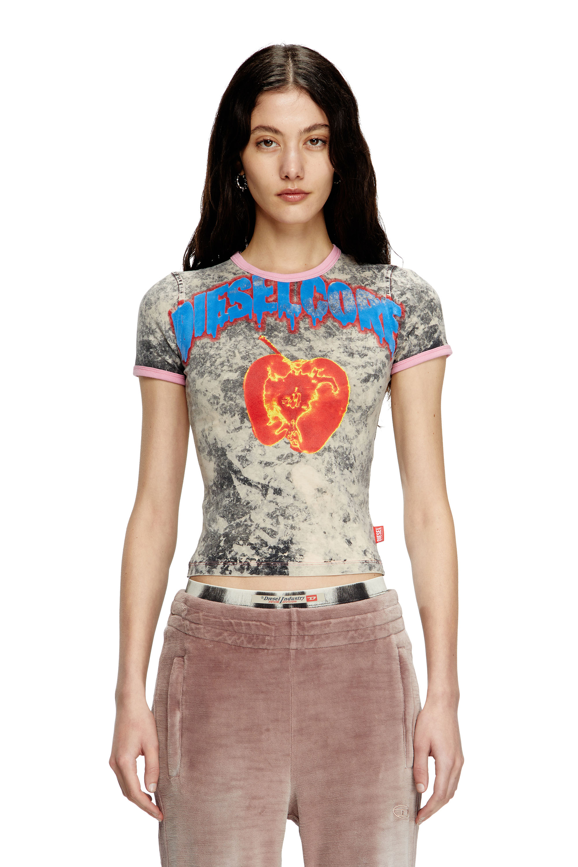 Diesel - T-UNCUTIES-SHORT-Q1, Camiseta con estampado Diesel Core Mujer in Gris - 1