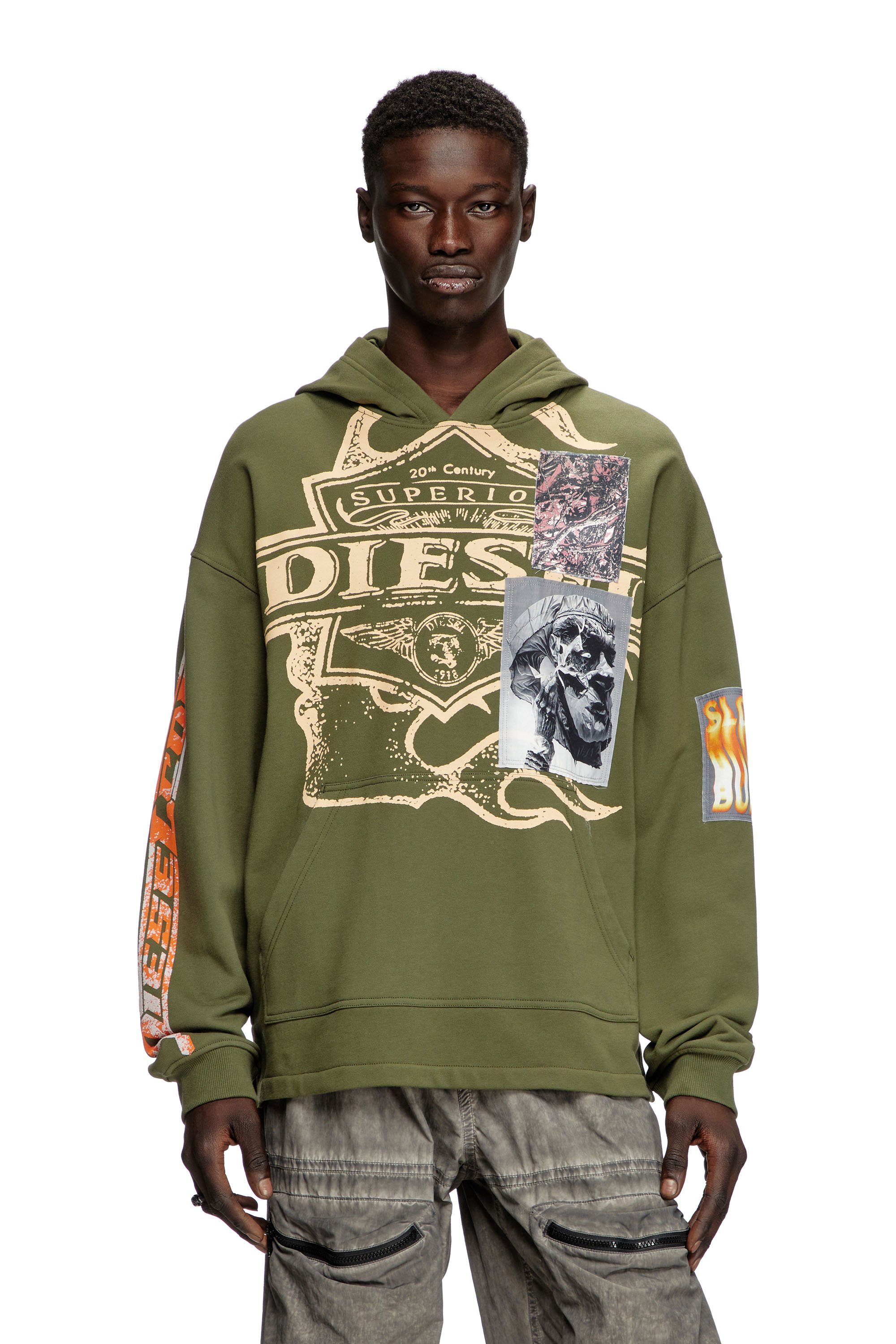 Diesel - S-BAXT-HOOD-R1, Sudadera con capucha, estampados y parches con el logotipo Hombre in Verde - 1