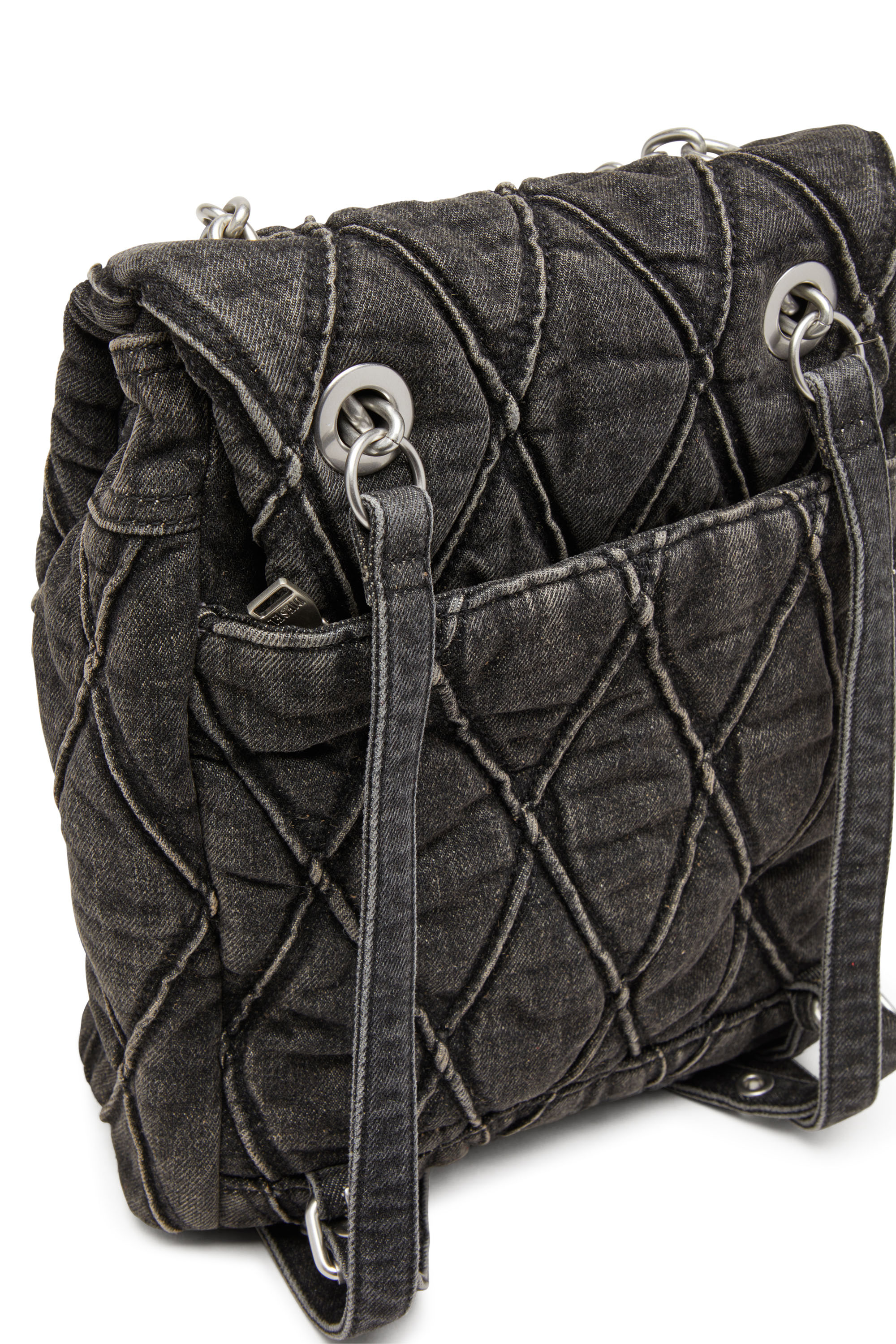Diesel - CHARM-D BACKPACK S, Woman's Charm-D S-Backpack in Argyle quilted denim in Black - 6