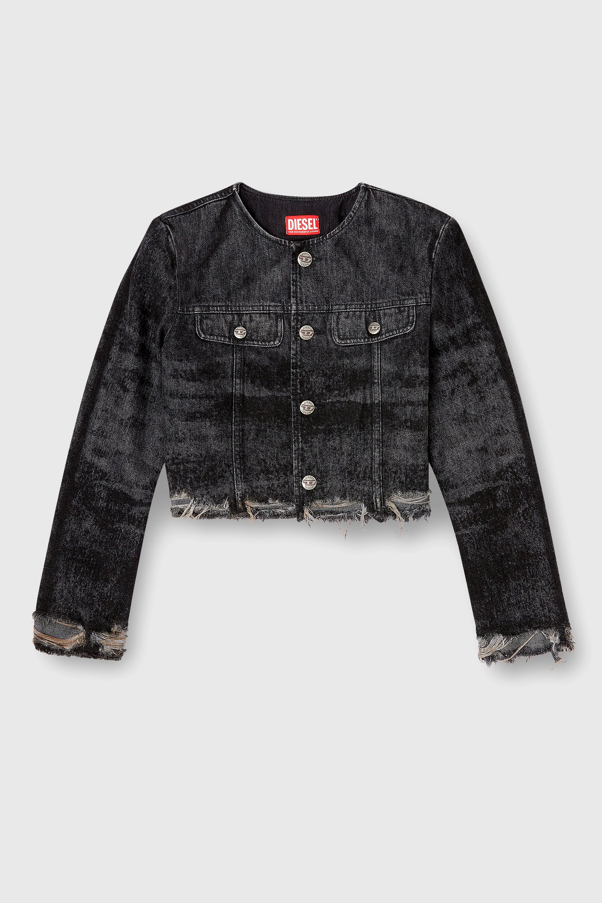 Diesel - DE-GRAFFY-FSH, Chaqueta de denim de algod&oacute;n y c&aacute;&ntilde;amo grabado con l&aacute;ser Mujer in Negro - 2