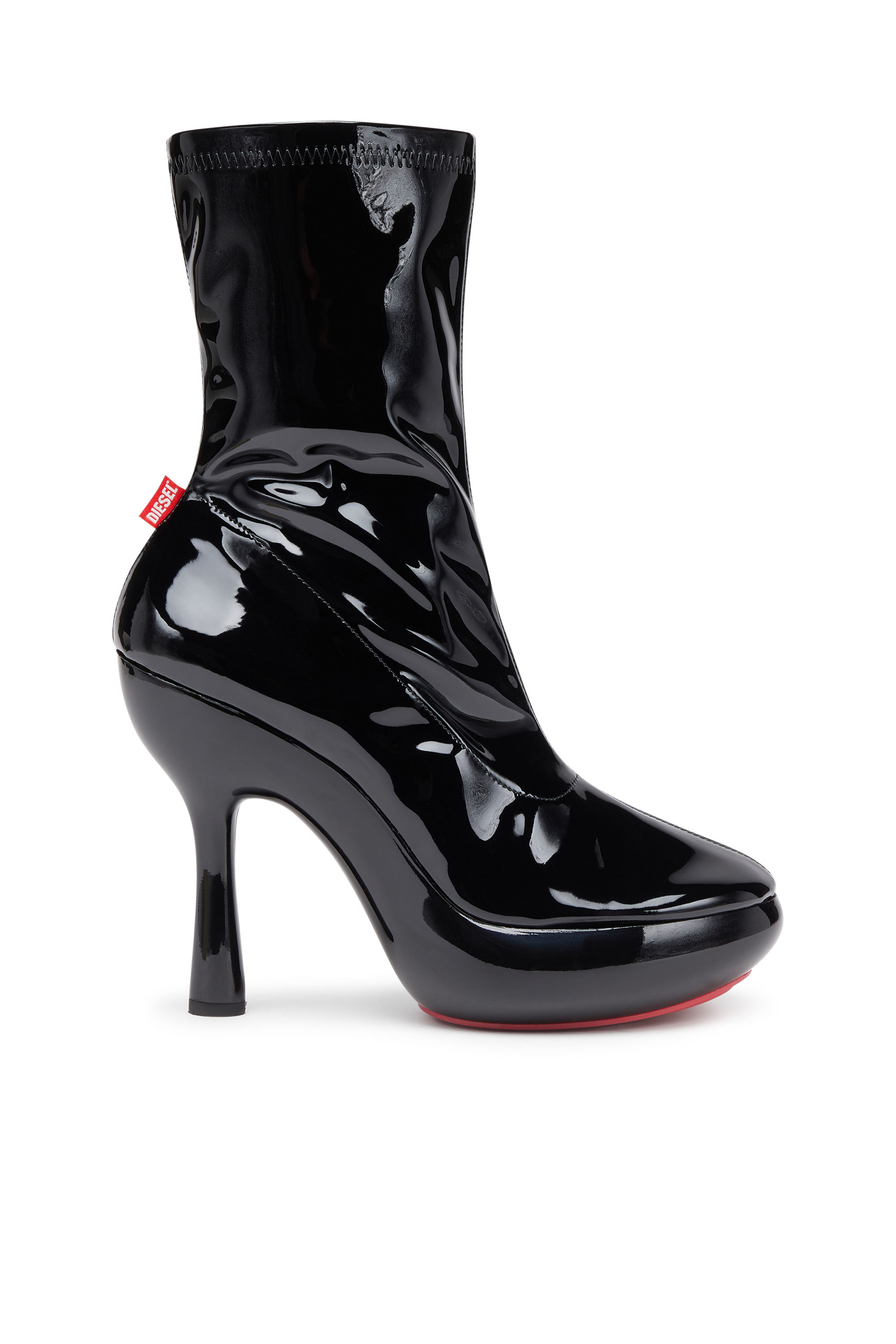 Diesel - D-LAKE PLATFORM MIDB ZIP  STRETCH, D-Lake-Botines con plataforma de poliuretano elástico de charol Mujer in Negro - 1