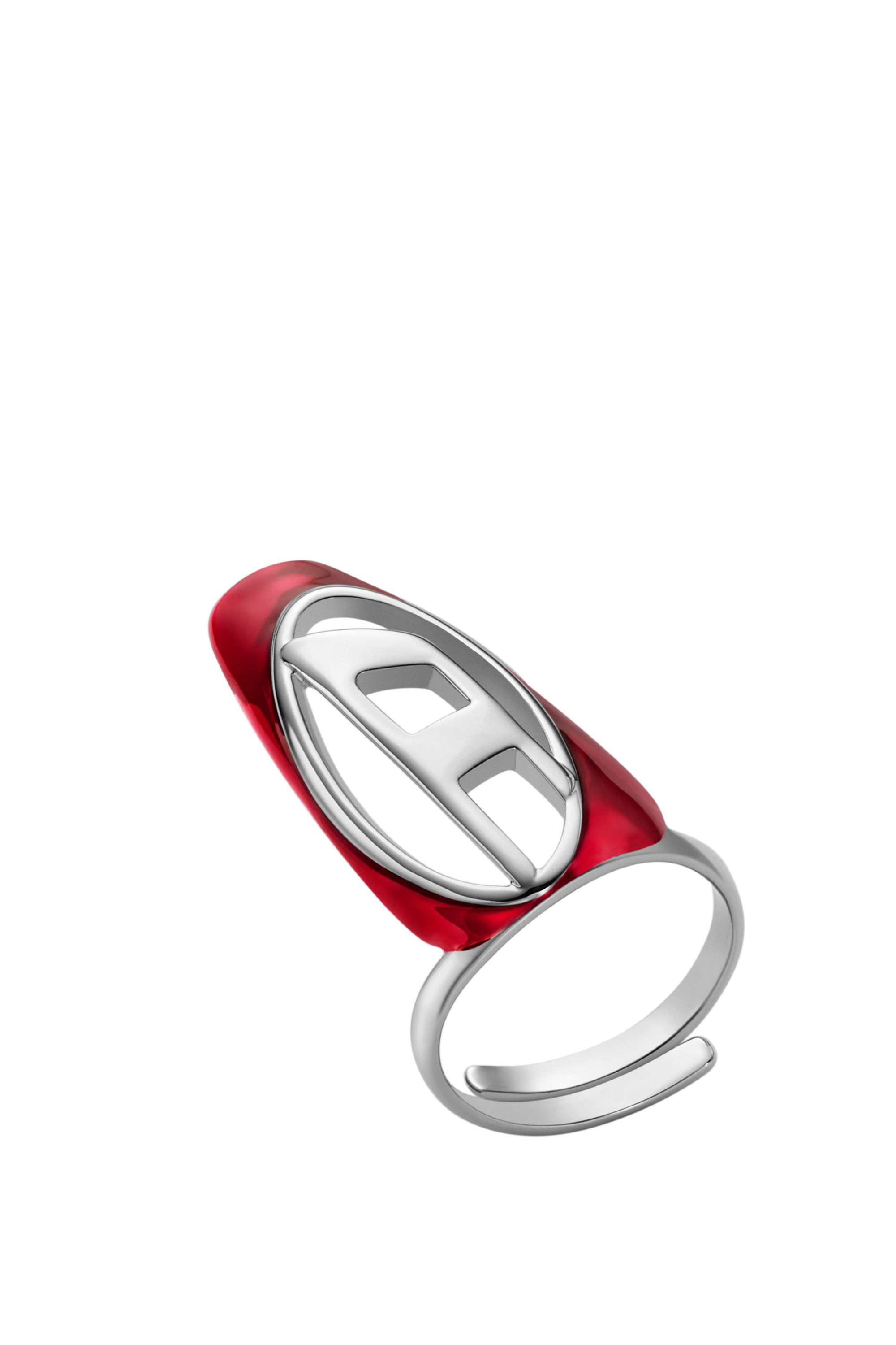 Diesel - DX1526 JEWEL, Unisex Silver-tone brass nail ring in Red - Image 1