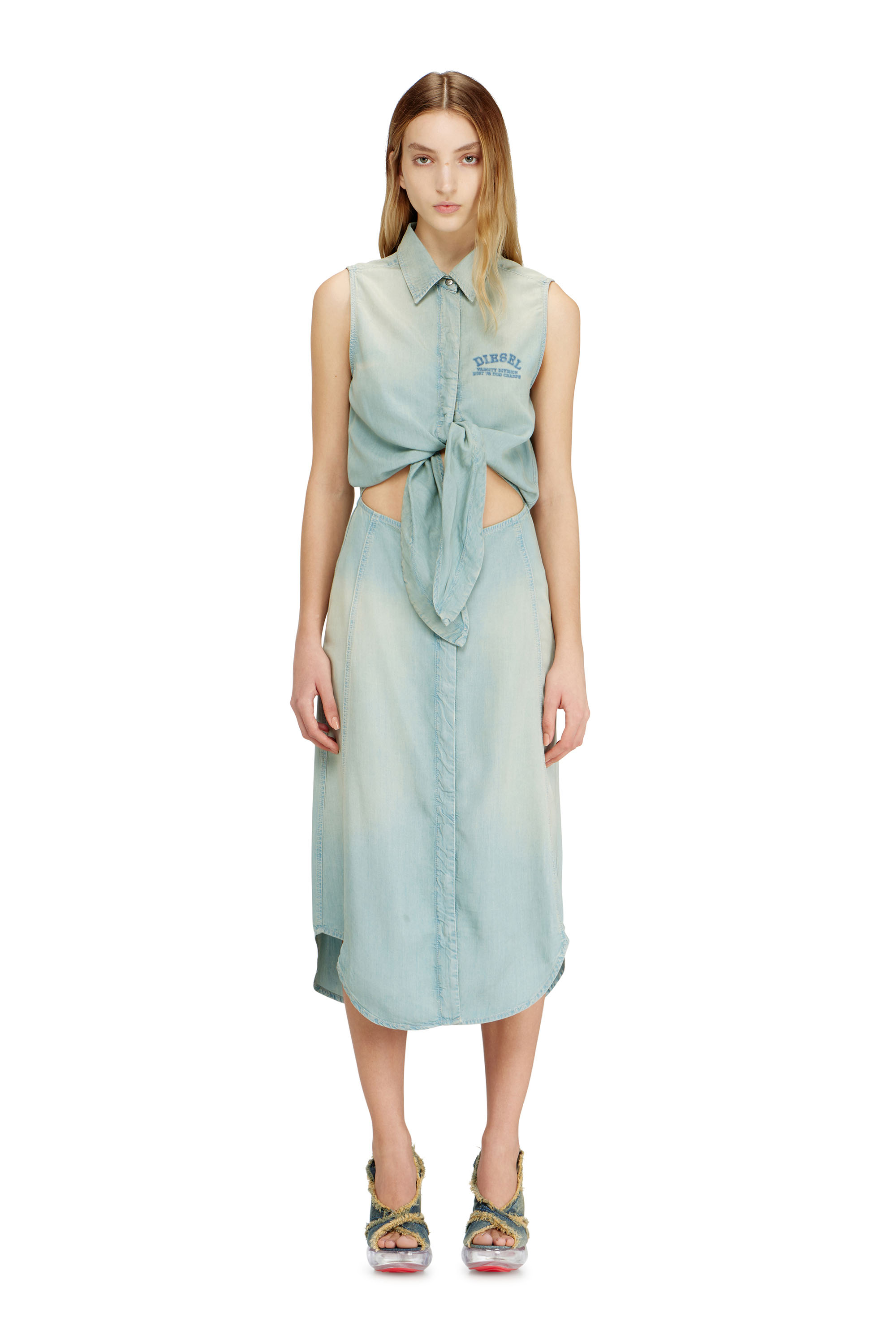 Diesel - DE-SUSY-S, Vestido midi de denim fluido con efecto suciedad Mujer in ToBeDefined - 3