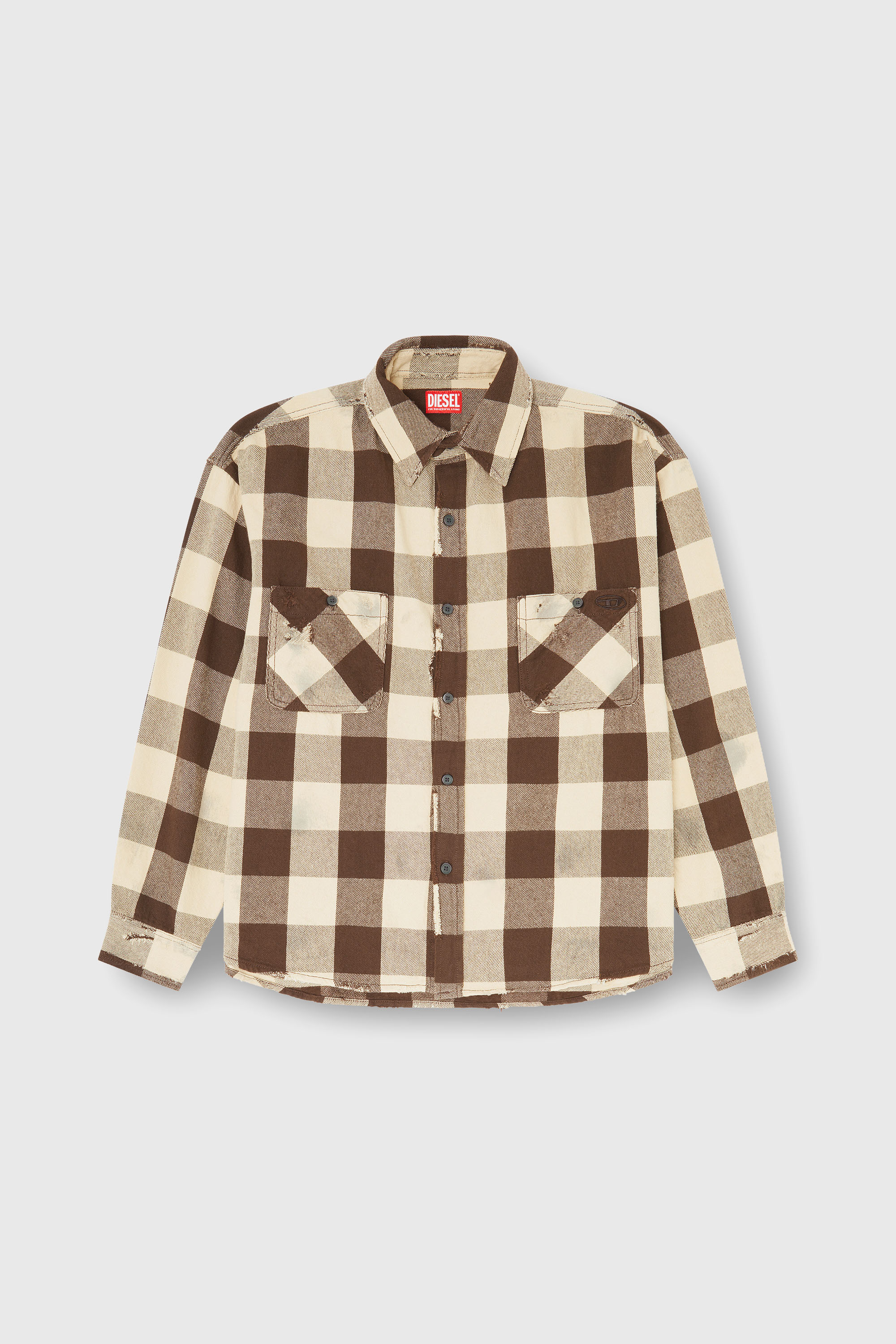 Diesel - S-DRUM, Camisa de franela a cuadros con efecto desgastado Hombre in Multicolor - 2