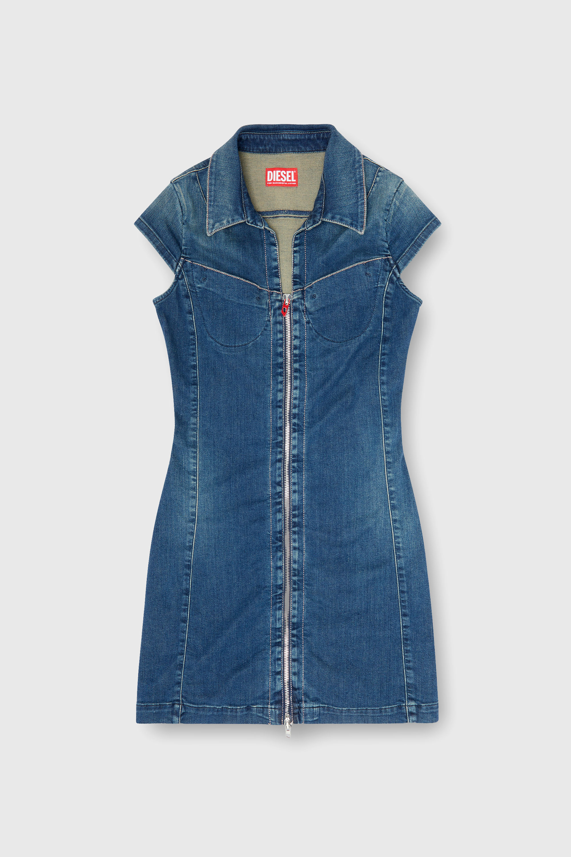 Diesel - DE-LORVYN-S, Vestido camisero denim con cremallera completa Mujer in Azul marino - 1