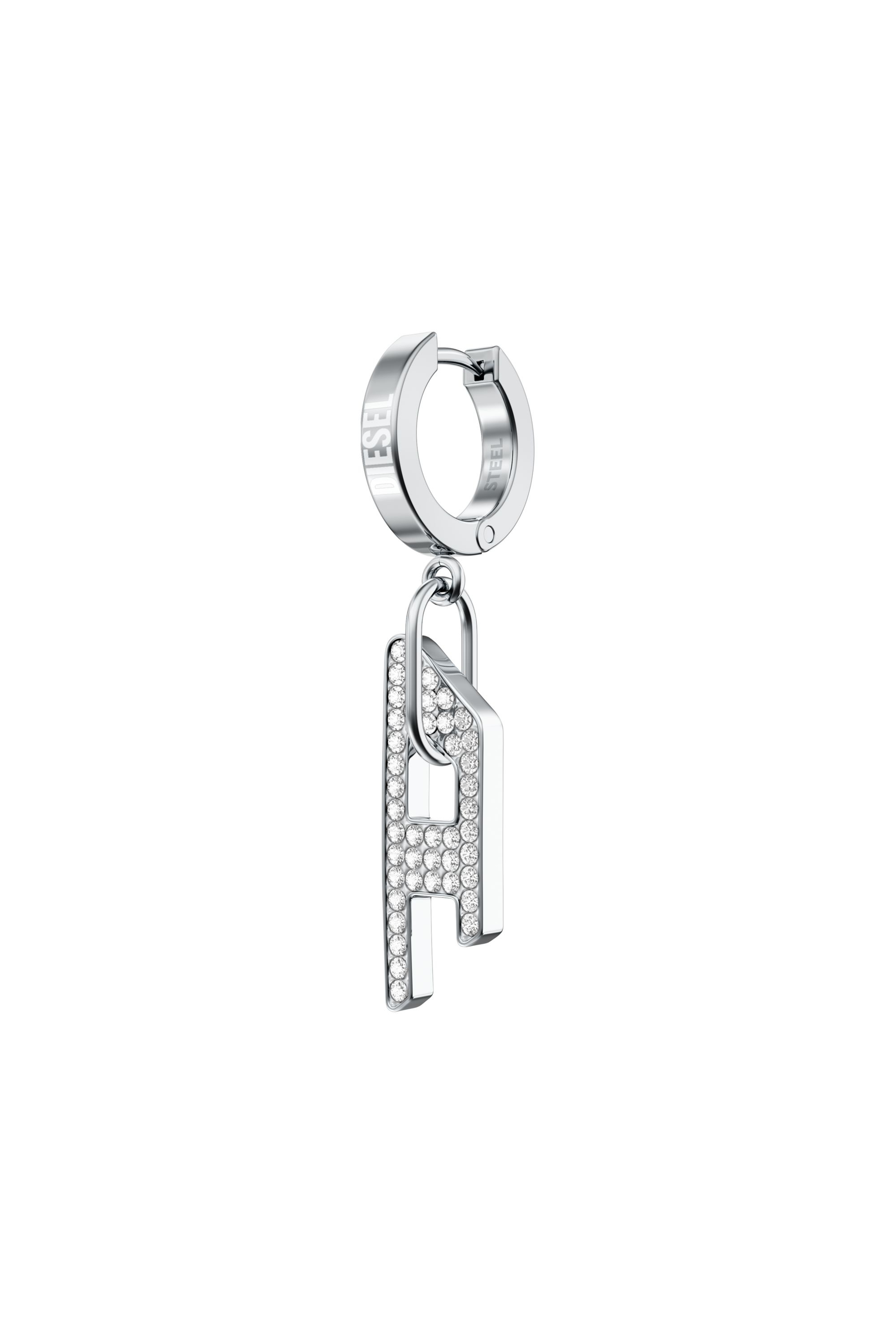 Diesel - DX1706040 JEWELLERY, Pendiente tipo drop de acero inoxidable con glitz D Unisex in Plateado - 1