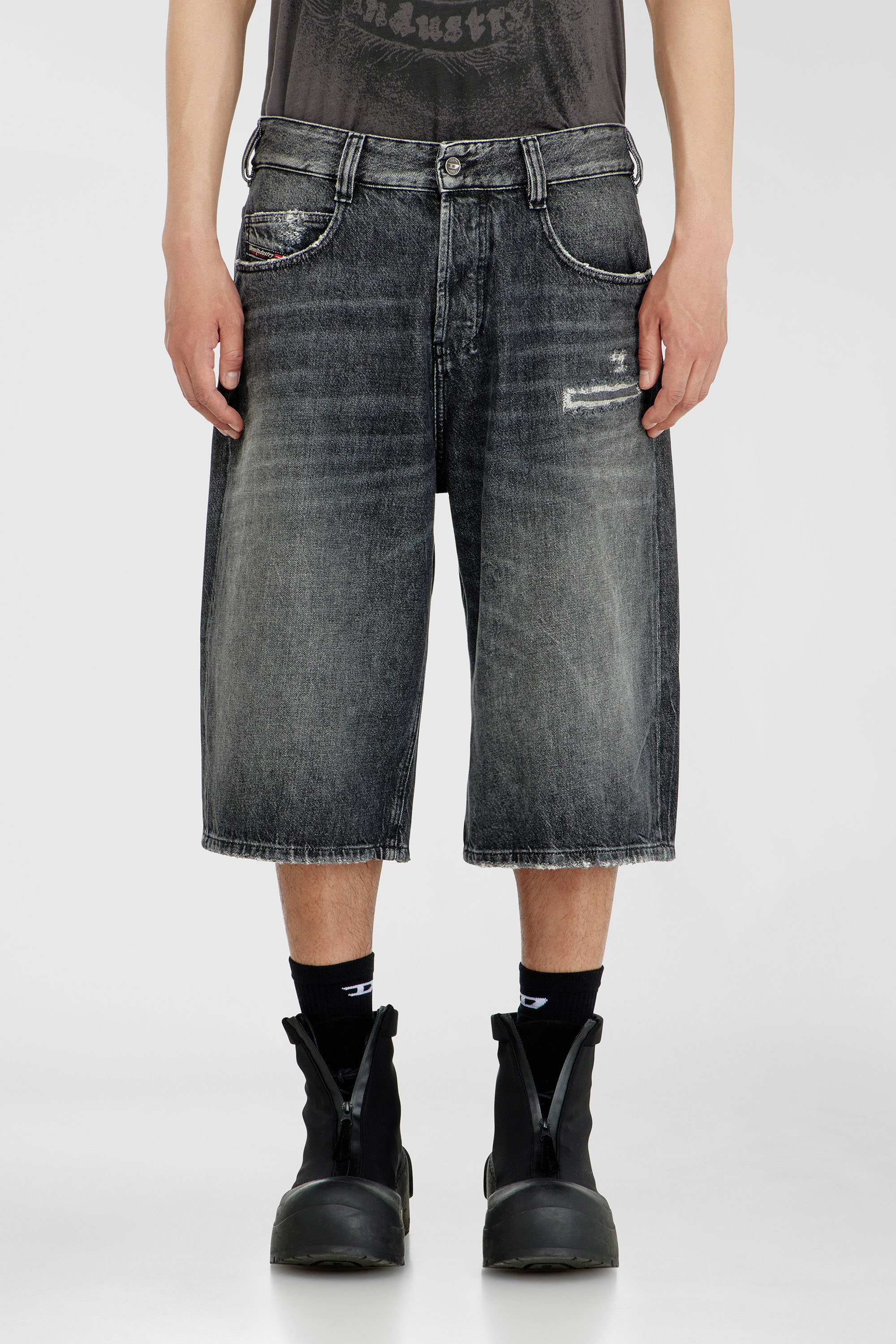 Diesel - D-ENIM-M-SHORT, Shorts relaxed de denim con abrasiones Unisex in Gris - 1