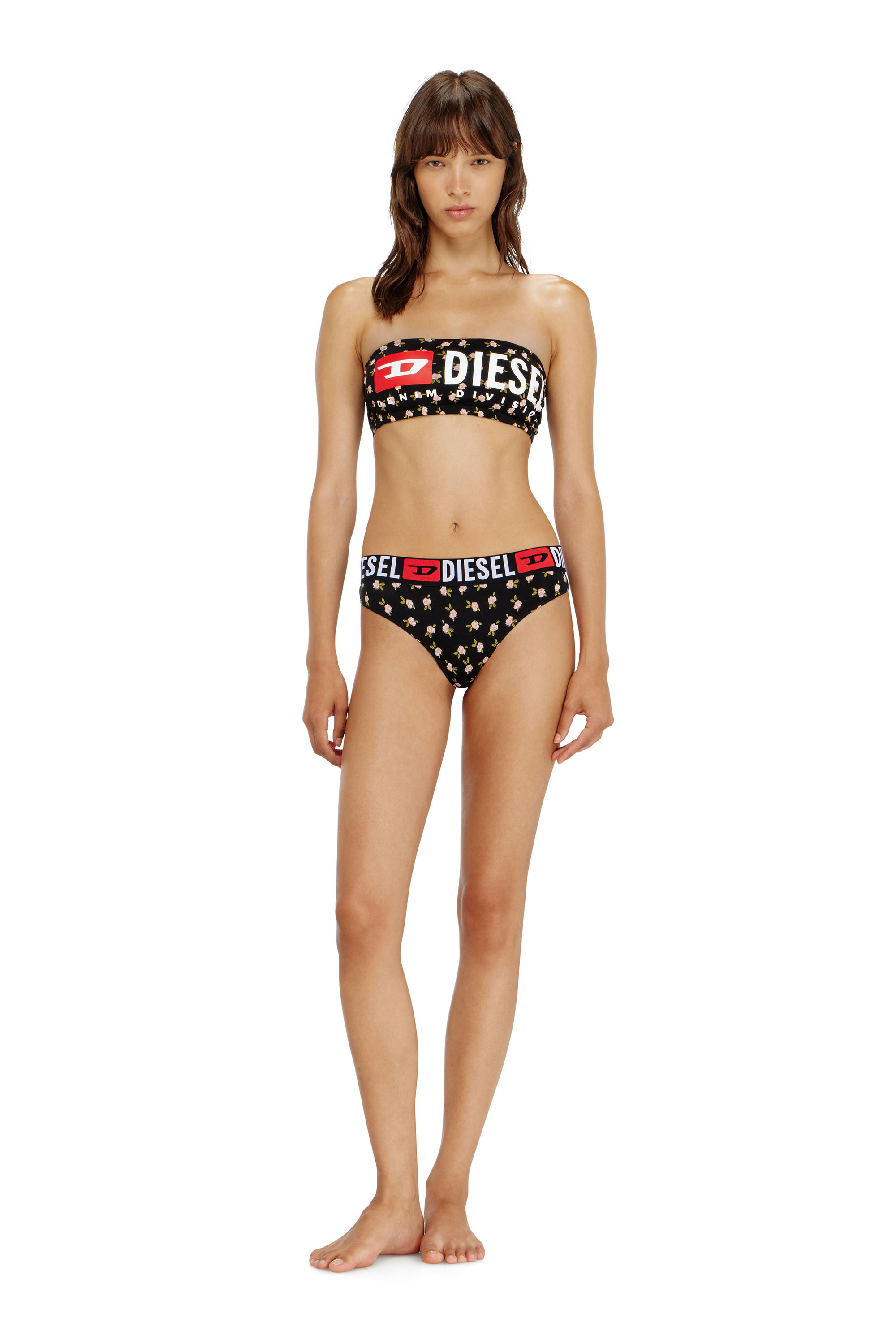 Diesel - MELANIE-C-D-CORE, Sujetador bandeau de algod&oacute;n con estampado floral all-over Mujer in Negro - 1