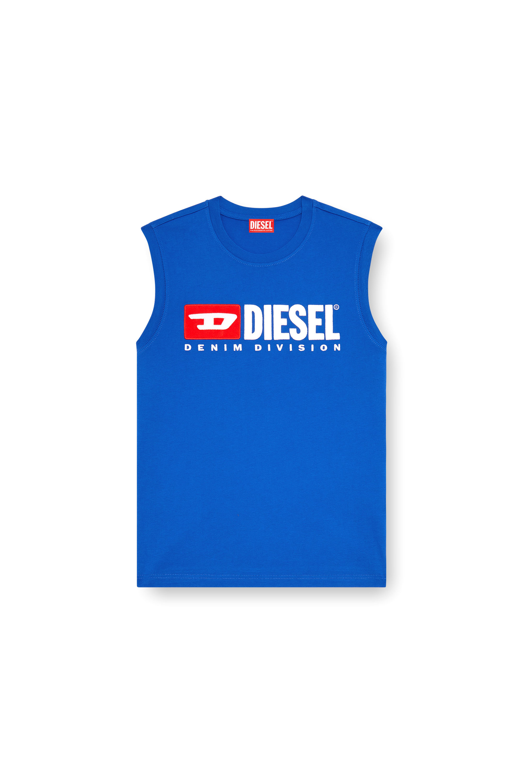 Diesel - T-ISCO-DIV, Camiseta sin mangas con logotipo estampado en el pecho Hombre in Azul marino - 3