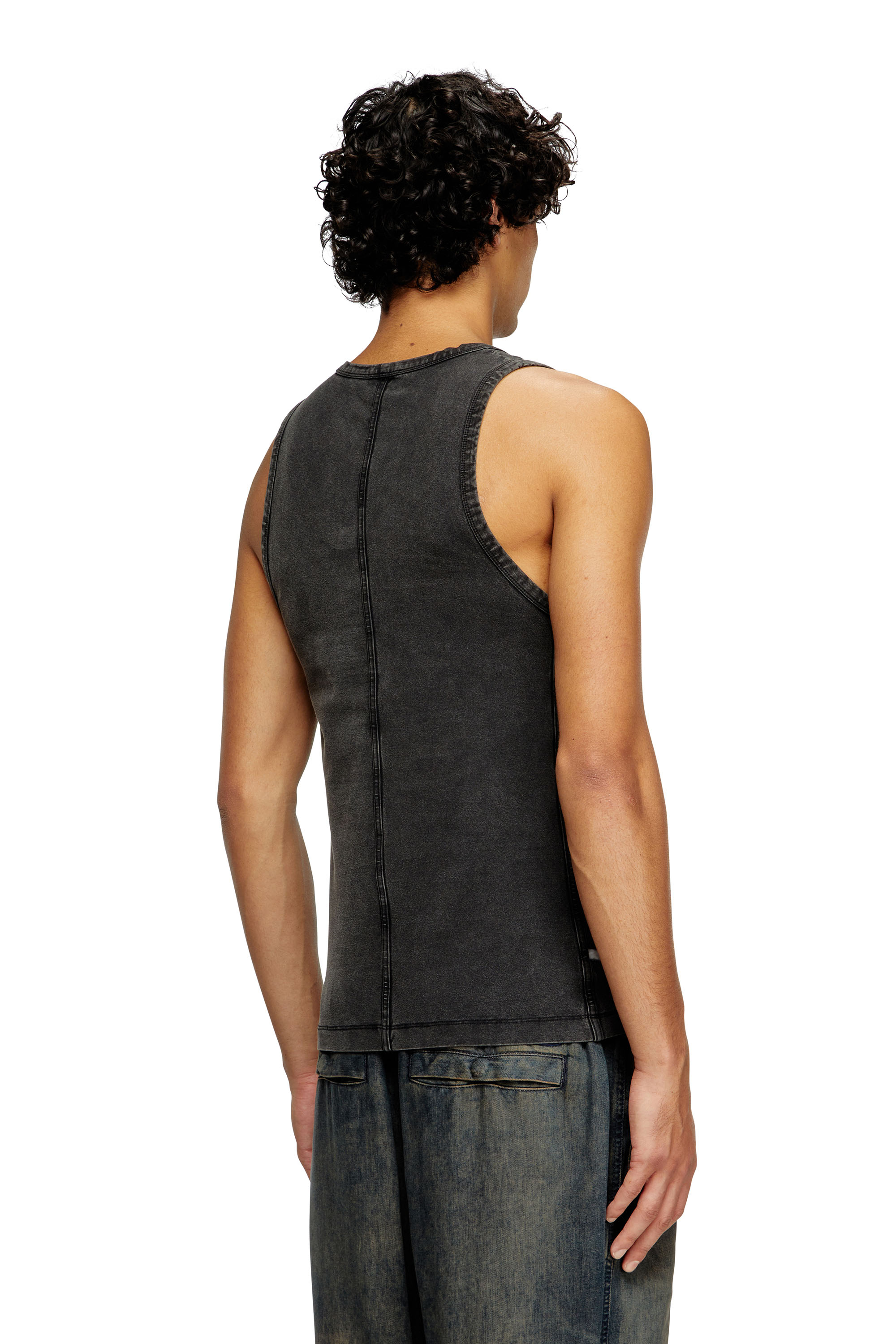 Diesel - T-MELY-SL, Camiseta de tirantes en tejido de punto de aspecto denim Hombre in Negro - 4