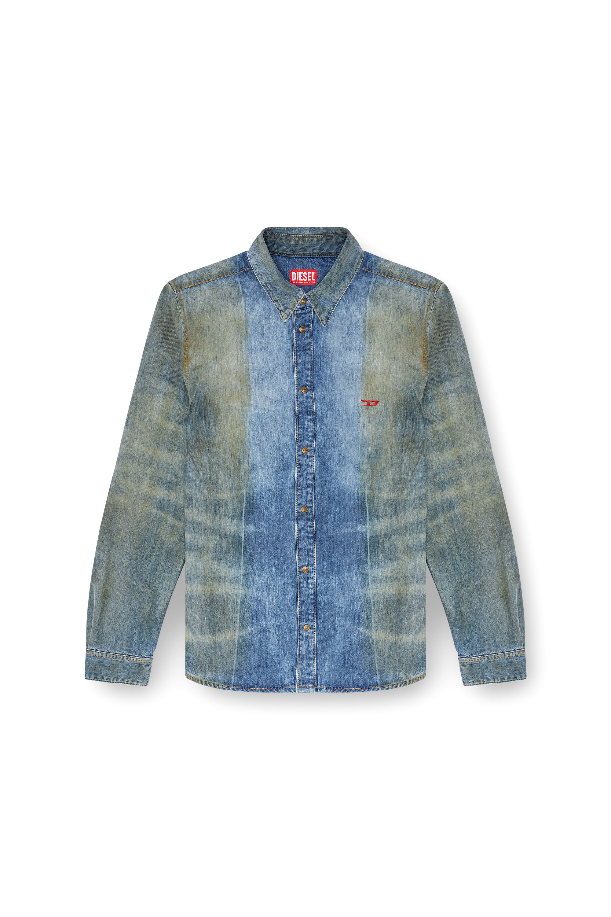 Diesel - D-FITTY-FSF, Camisa de denim con pliegues solarizados Hombre in Azul marino - 3