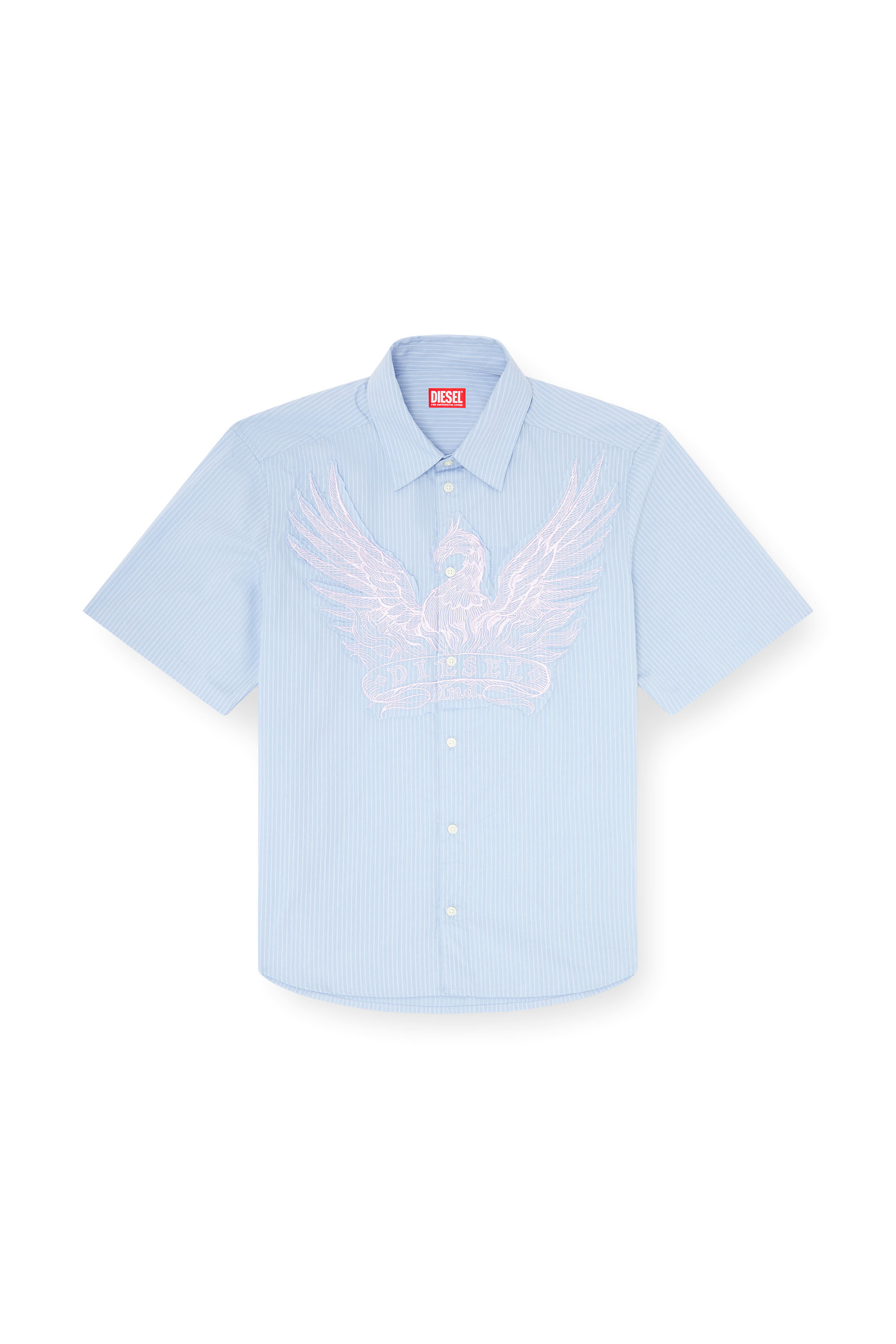 Diesel - S-SIMPLY-SS-AGCZ, Camisa de popelina a rayas con patch bordado Hombre in Azul marino - 3