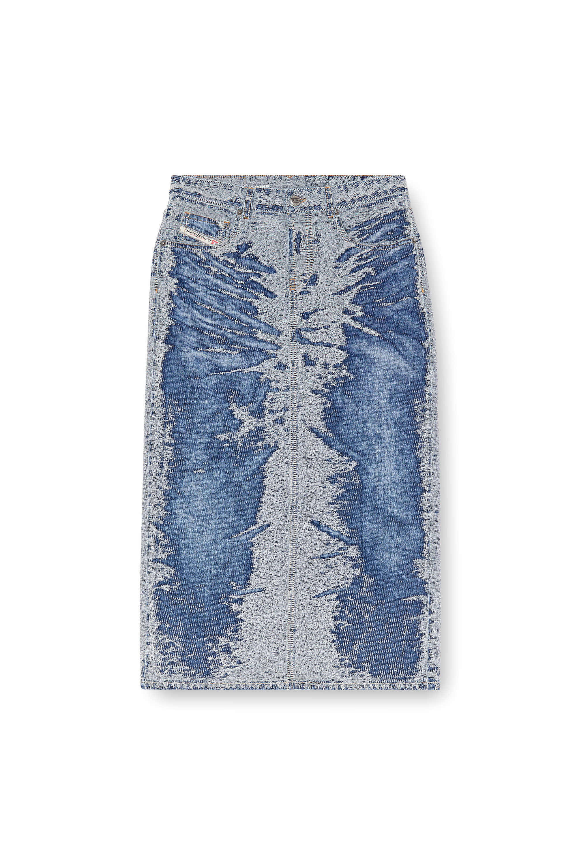 Diesel - DE-SKYE-S, Falda midi de denim en jacquard desgastado Mujer in Azul marino - 4