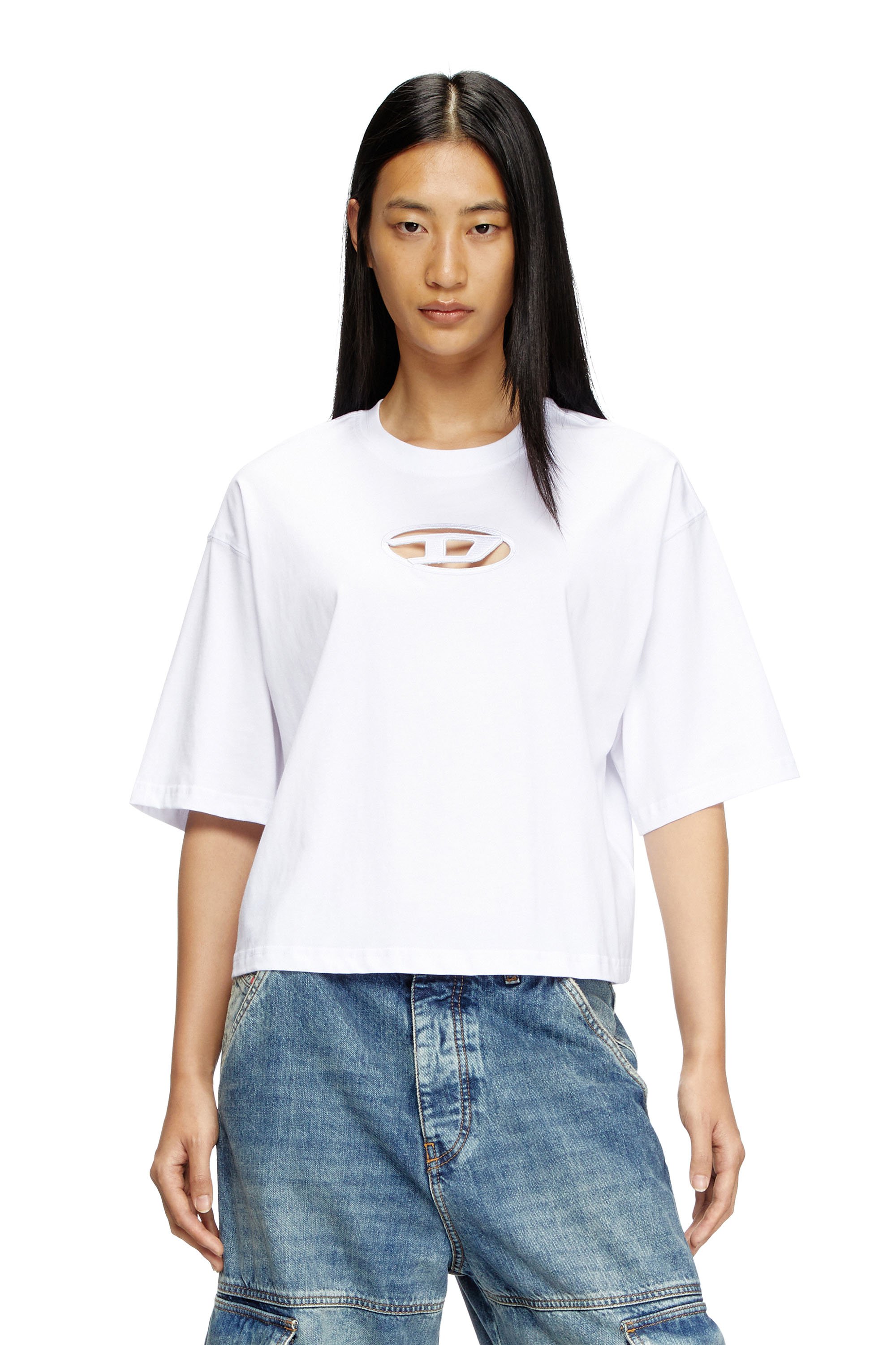 Diesel - T-ROWY-OD, Woman's Boxy T-shirt with embroidered D in White - 1