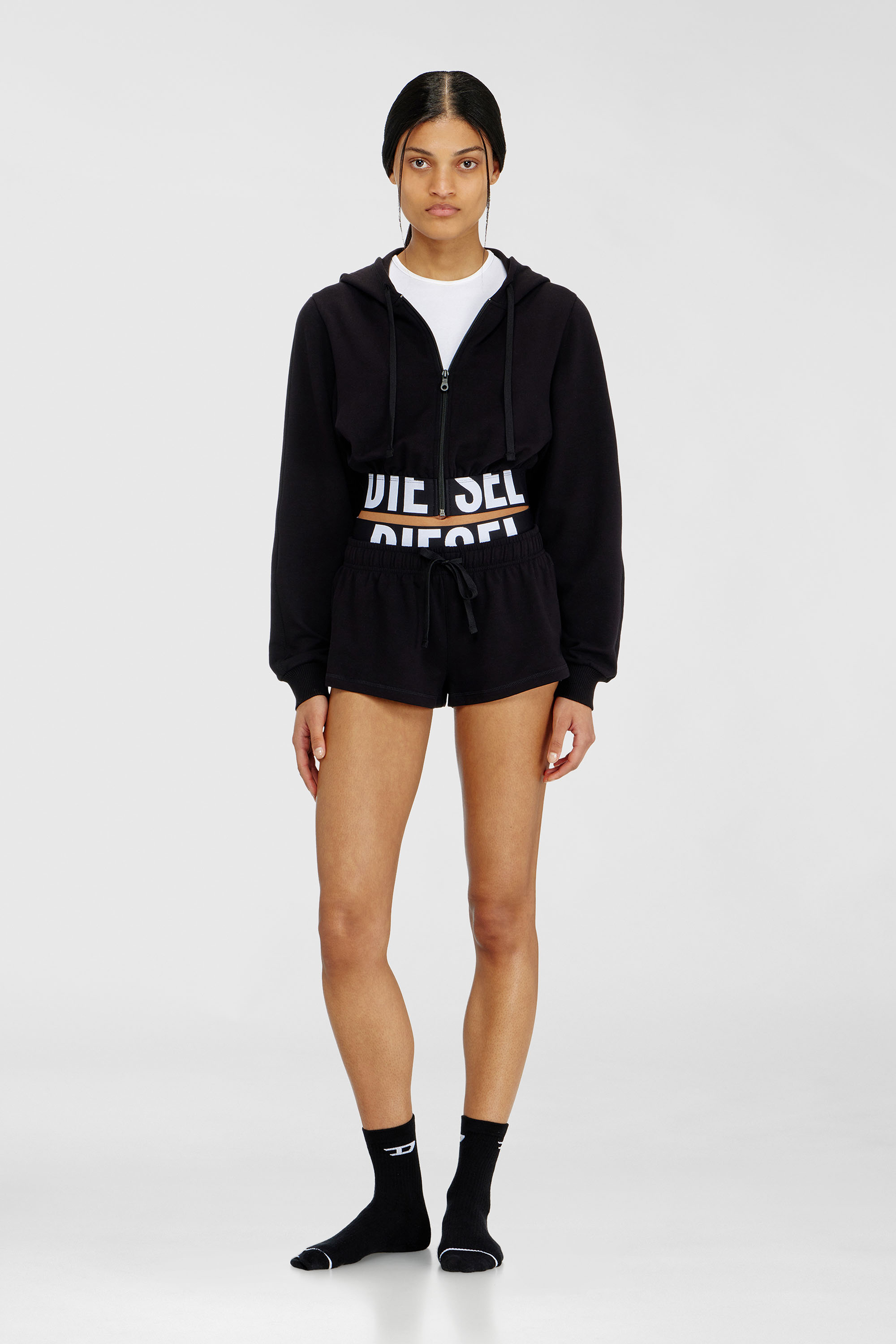 Diesel - NIKA-D-POP, Woman's Cropped hoodie with logo band in Black - 2