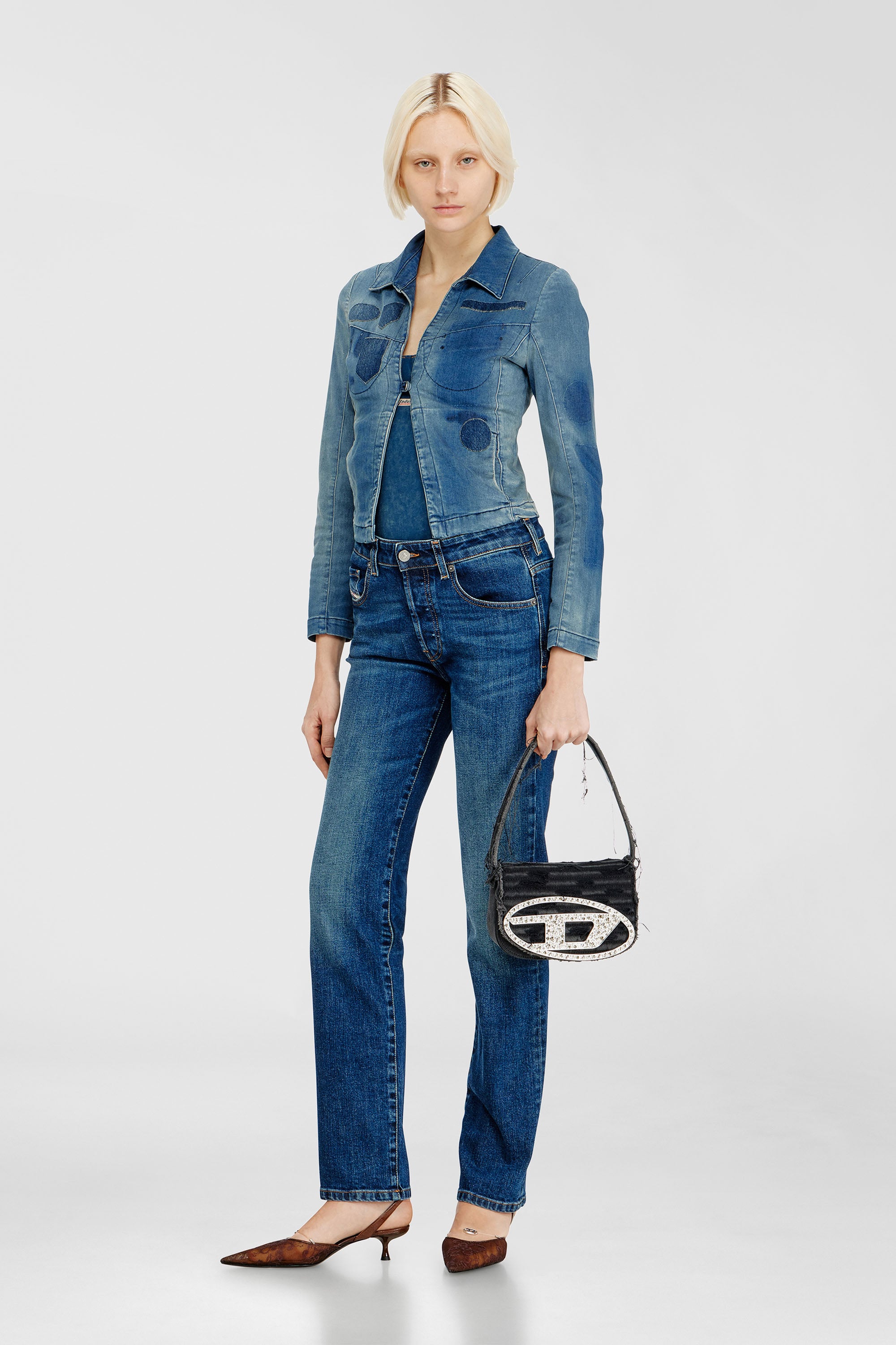 Diesel - 1DR, 1DR-Bolso de hombro ic&oacute;nico de lona y cuero Mujer in Negro - 2