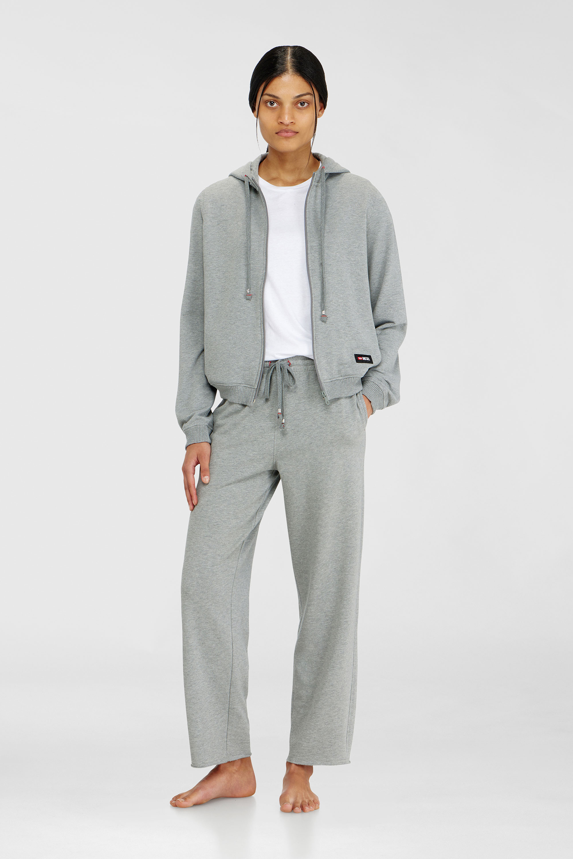 Diesel - INDRA-D-CORE, Pantal&oacute;n de ch&aacute;ndal afelpado con bajos al corte Mujer in Gris - 1