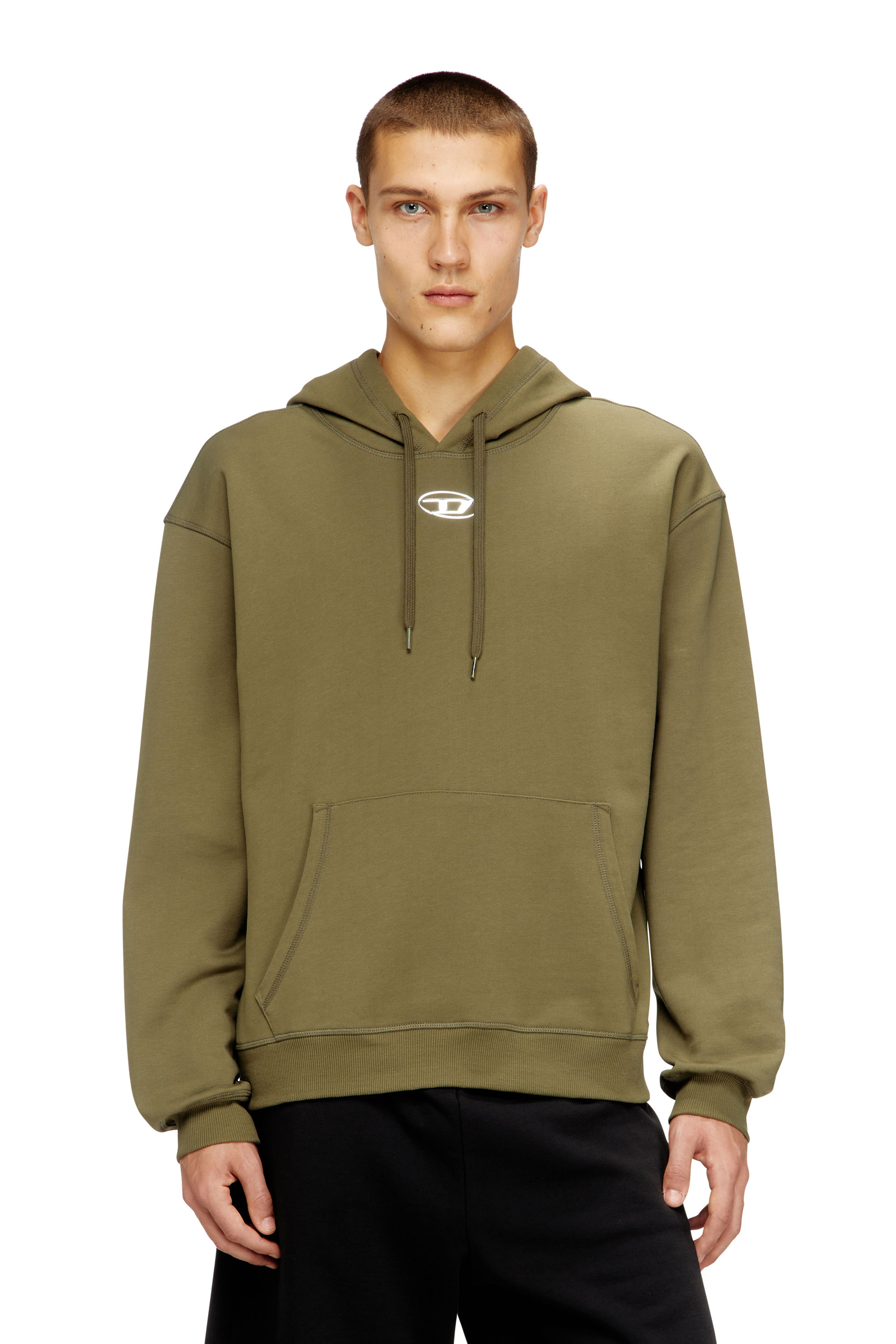 Diesel - S-NORM-HOOD-IOD, Sudadera con capucha de algodón con Oval D metálico. Hombre in Verde - 1