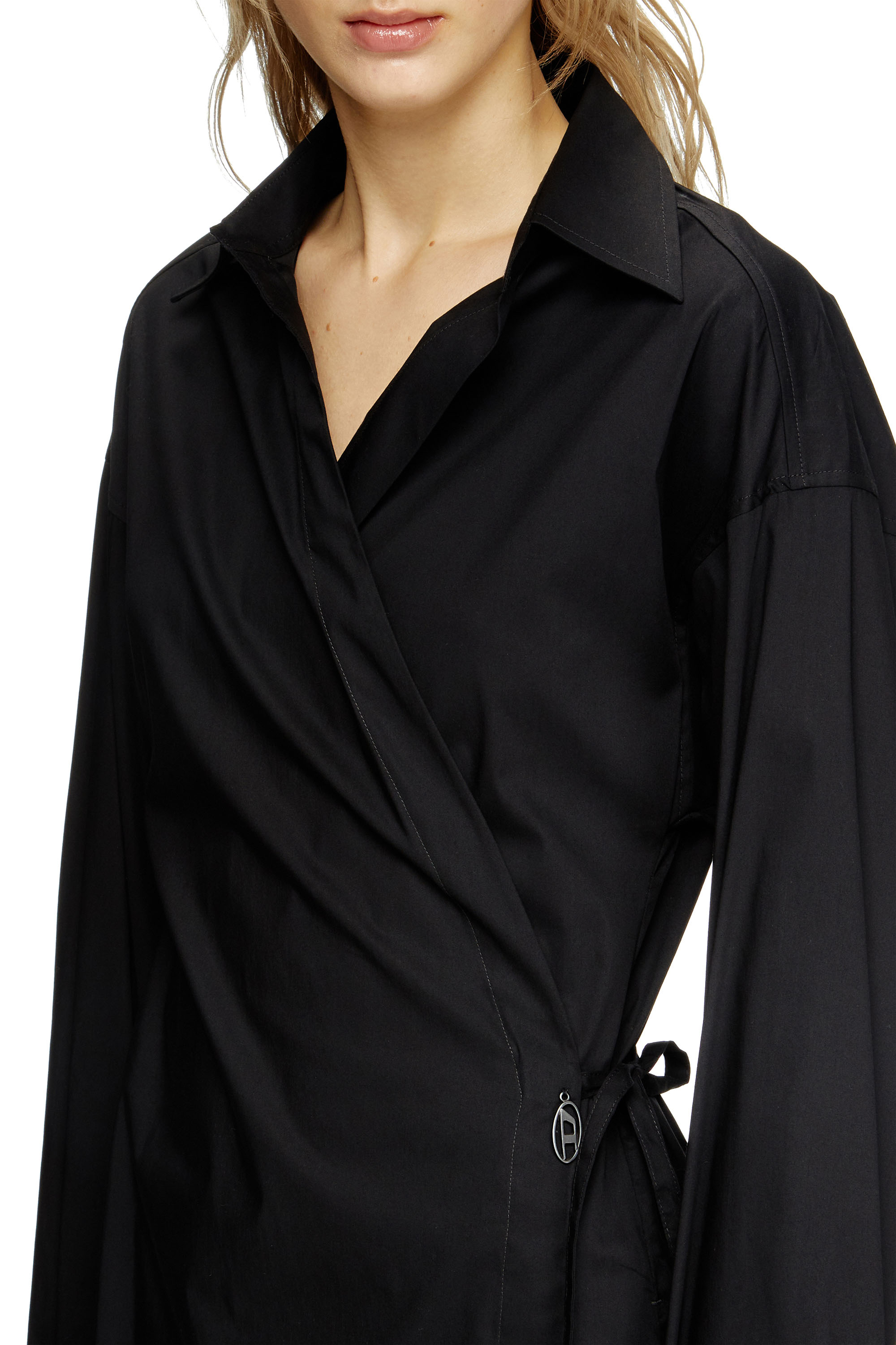 Diesel - D-ELPHI-LONG, Woman's Wrap shirt dress in cotton-blend poplin in Black - 4