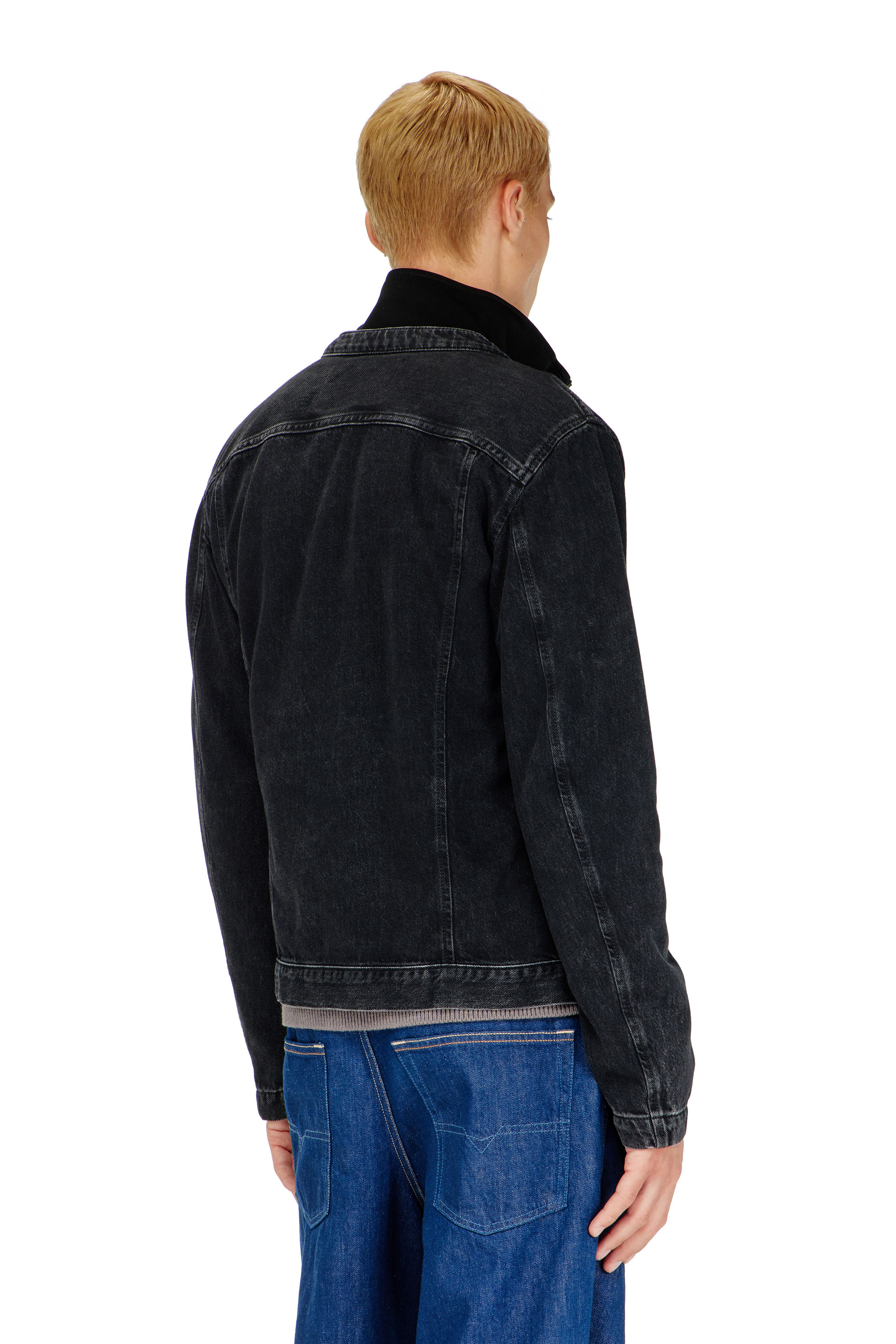 Diesel - D-GLORY, Chaqueta biker de denim con lavado oscuro Hombre in Negro - 4