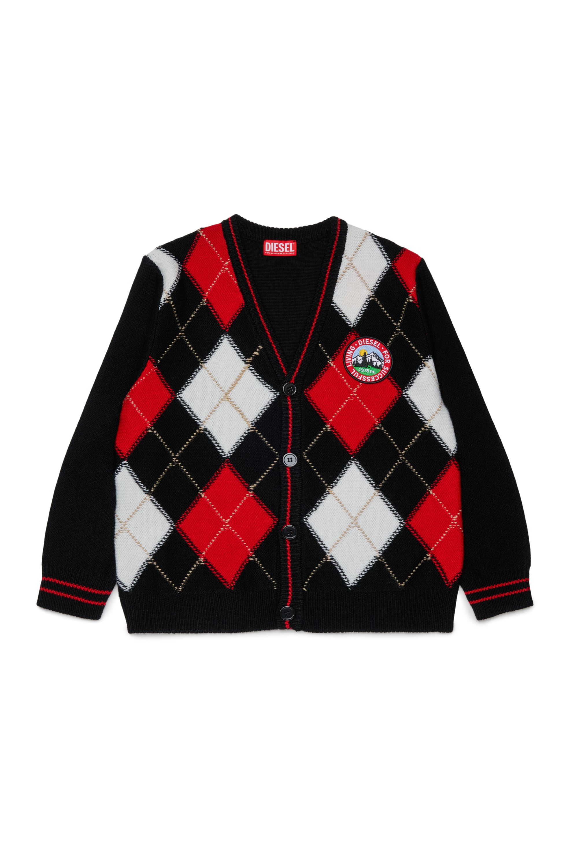 Diesel - KROMYCARDIGAN OVER, C&aacute;rdigan de mezcla de lana con motivo argyle Unisex in Negro - 1